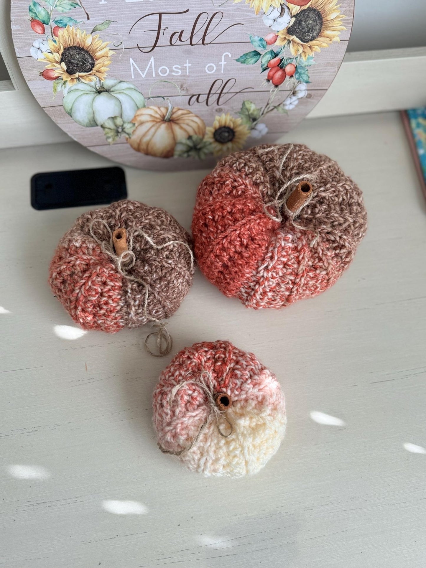 Fall decor for home, Crochet pumpkin decoration, handmade fall decor Thanksgiving decoration, Thanksgiving autumn photo prop - Lilly Grace Sparkle Boutique