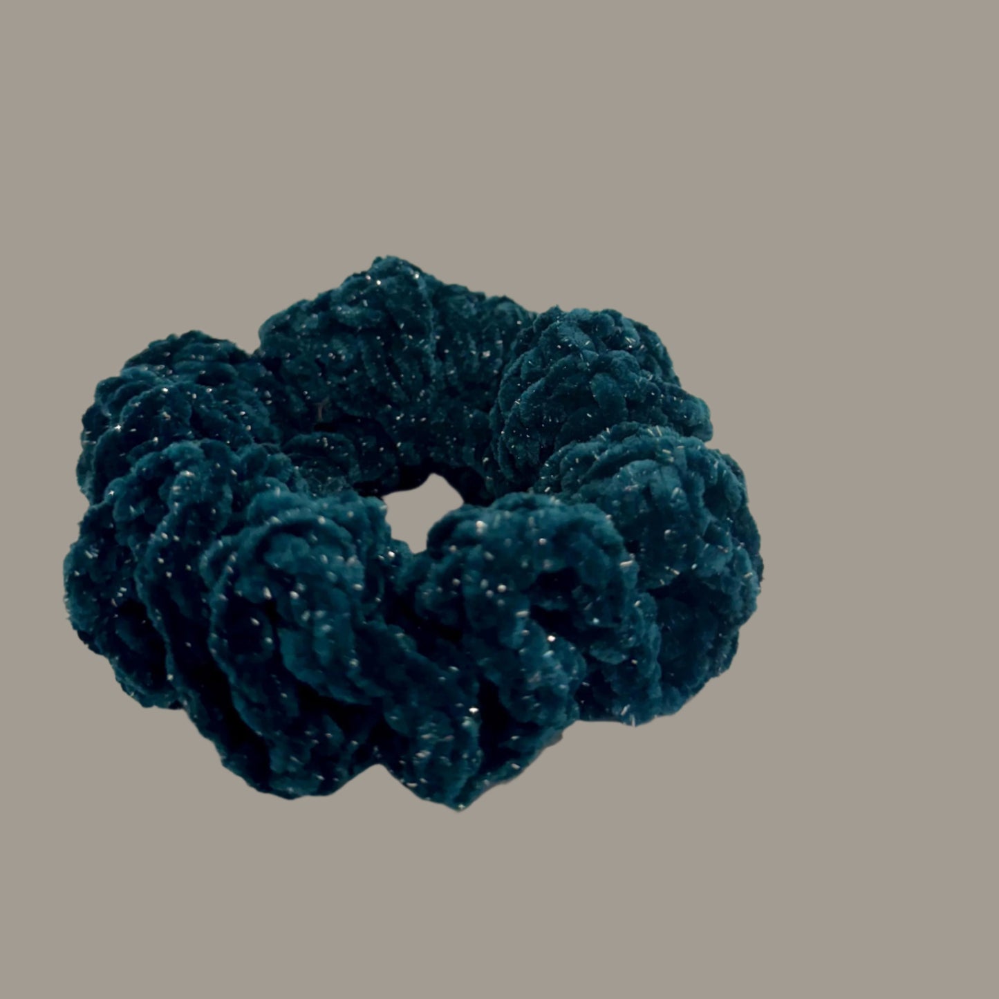 Extra large soft hair scrunchie made from soft velvety yarn- sparkly teal green