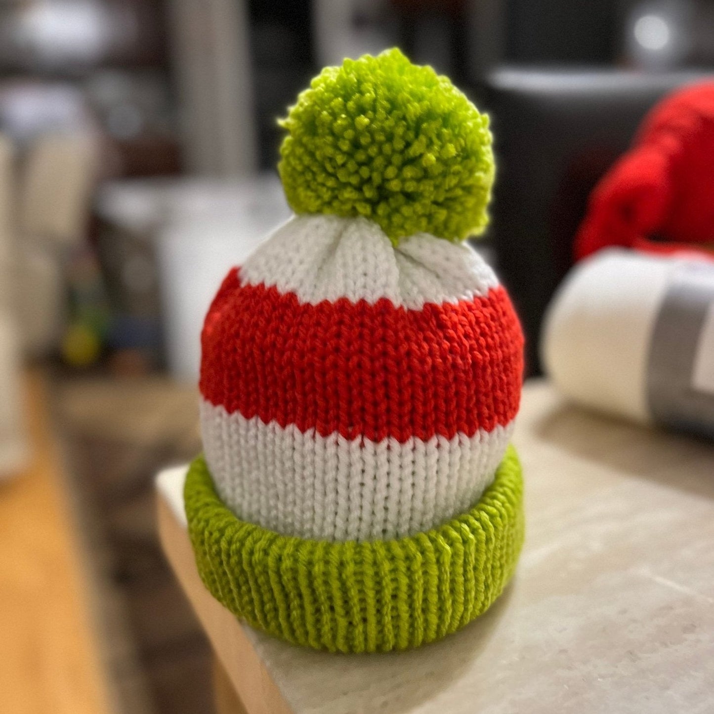 Christmas beanie hat, red-white- lime green colored, sizes newborn to adult, Grinch hat, baby Grinch hat, woman’s grinch hat, toddler beanie - Lilly Grace Sparkle Boutique