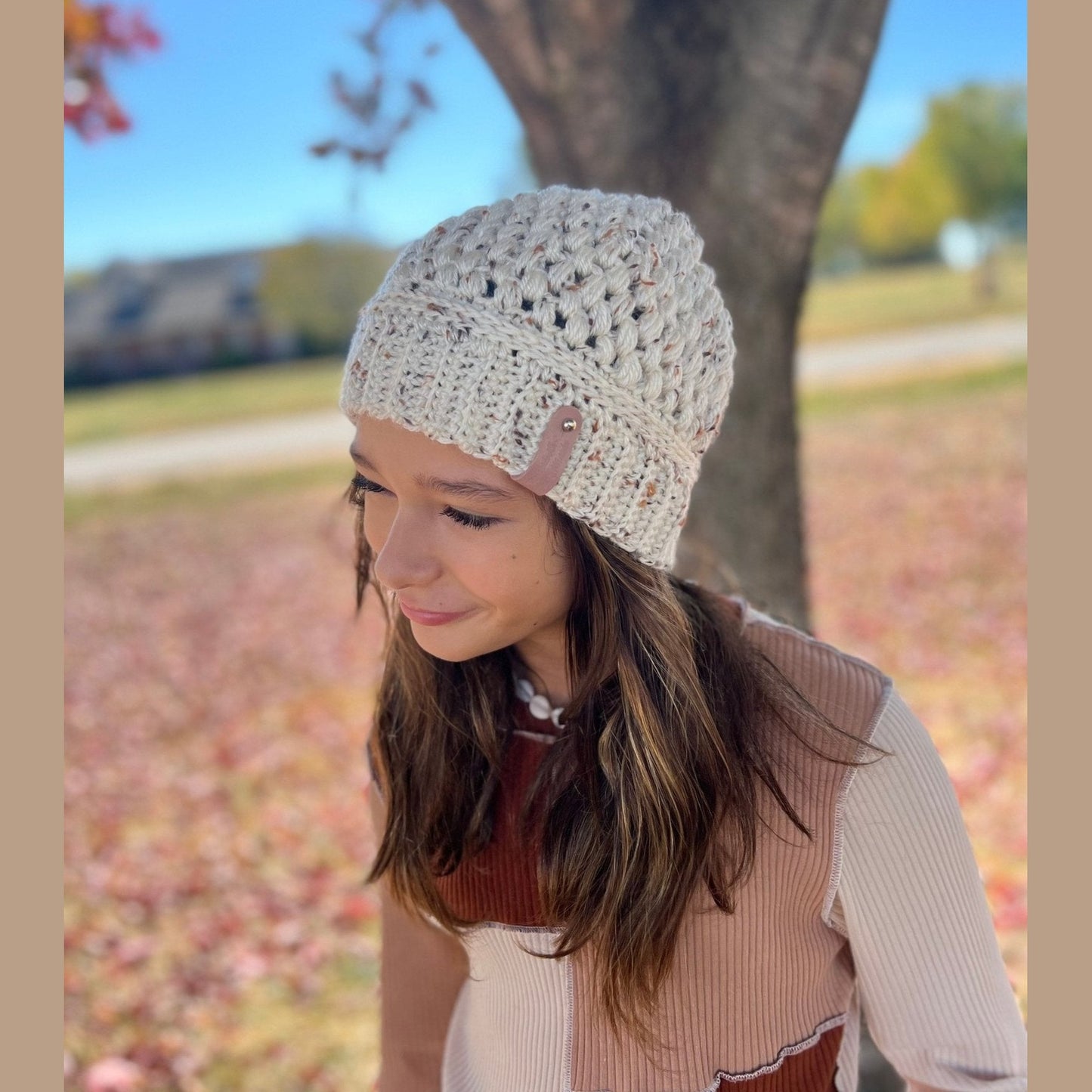 Crochet off-white hat for woman/teenage girl, or child. Fall or winter weather trendy crochet beanie hat. Other colors available - Lilly Grace Sparkle Boutique