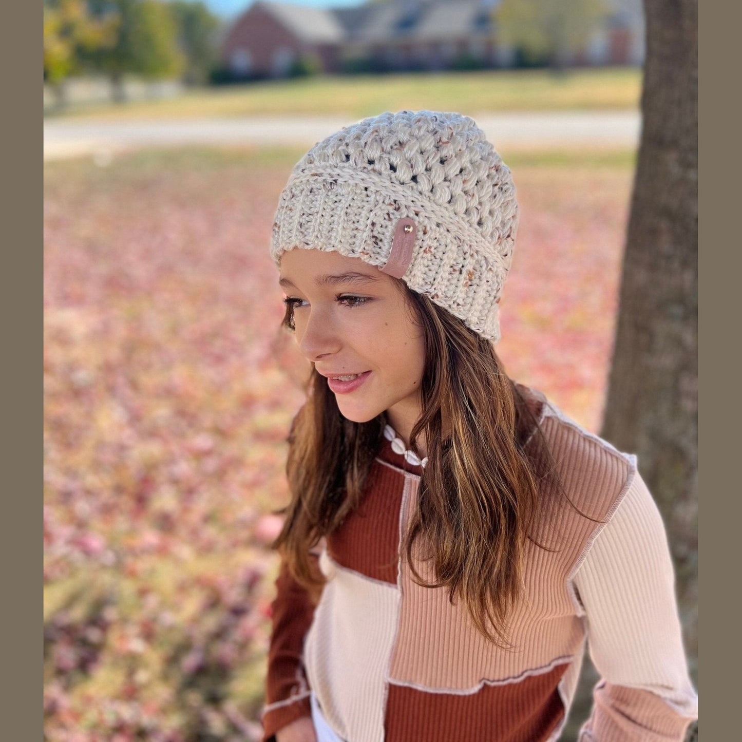 Crochet off-white hat for woman/teenage girl, or child. Fall or winter weather trendy crochet beanie hat. Other colors available - Lilly Grace Sparkle Boutique