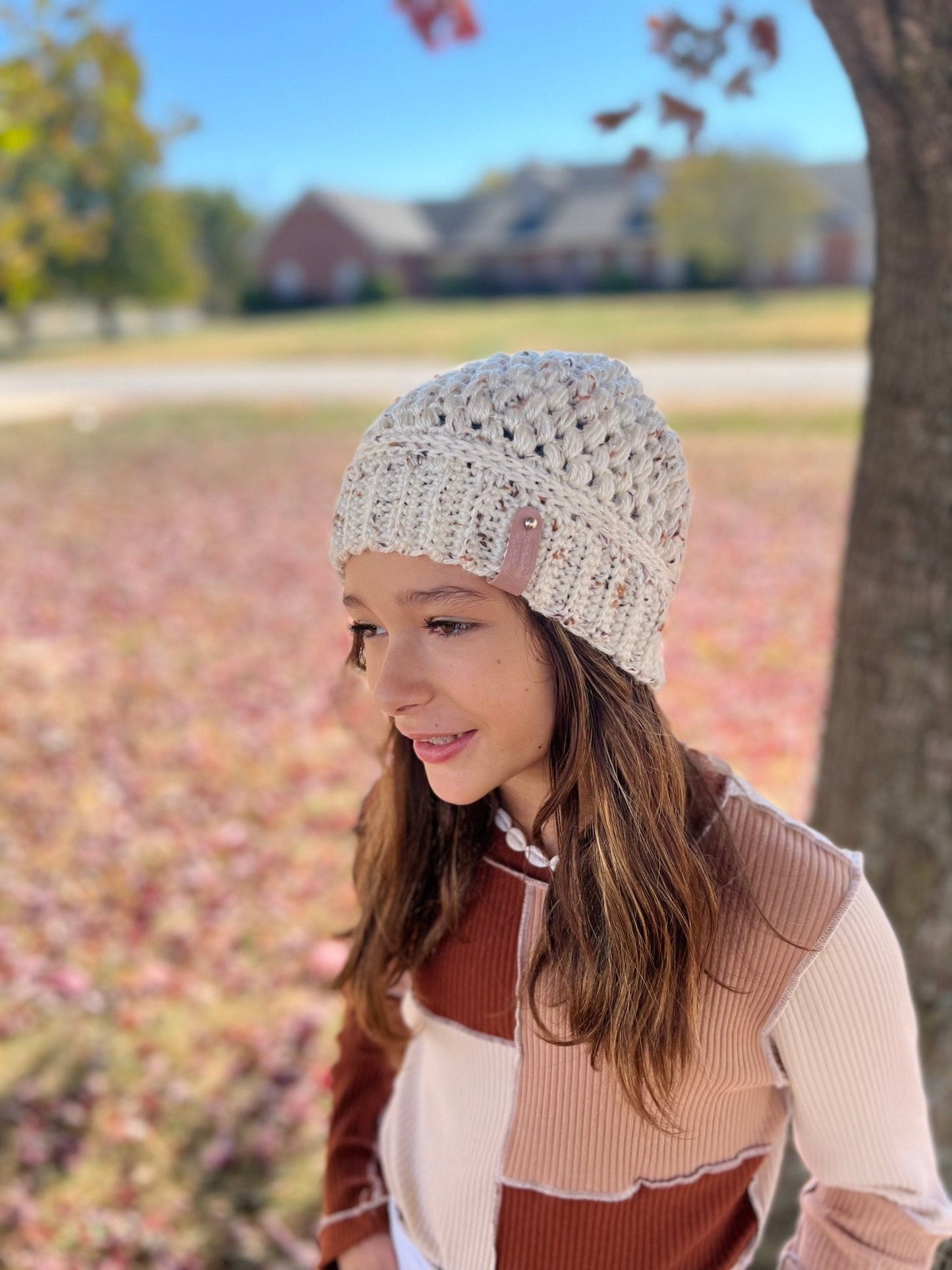 Crochet off-white hat for woman/teenage girl, or child. Fall or winter weather trendy crochet Claire beanie hat. Other colors available - Lilly Grace Sparkle Boutique