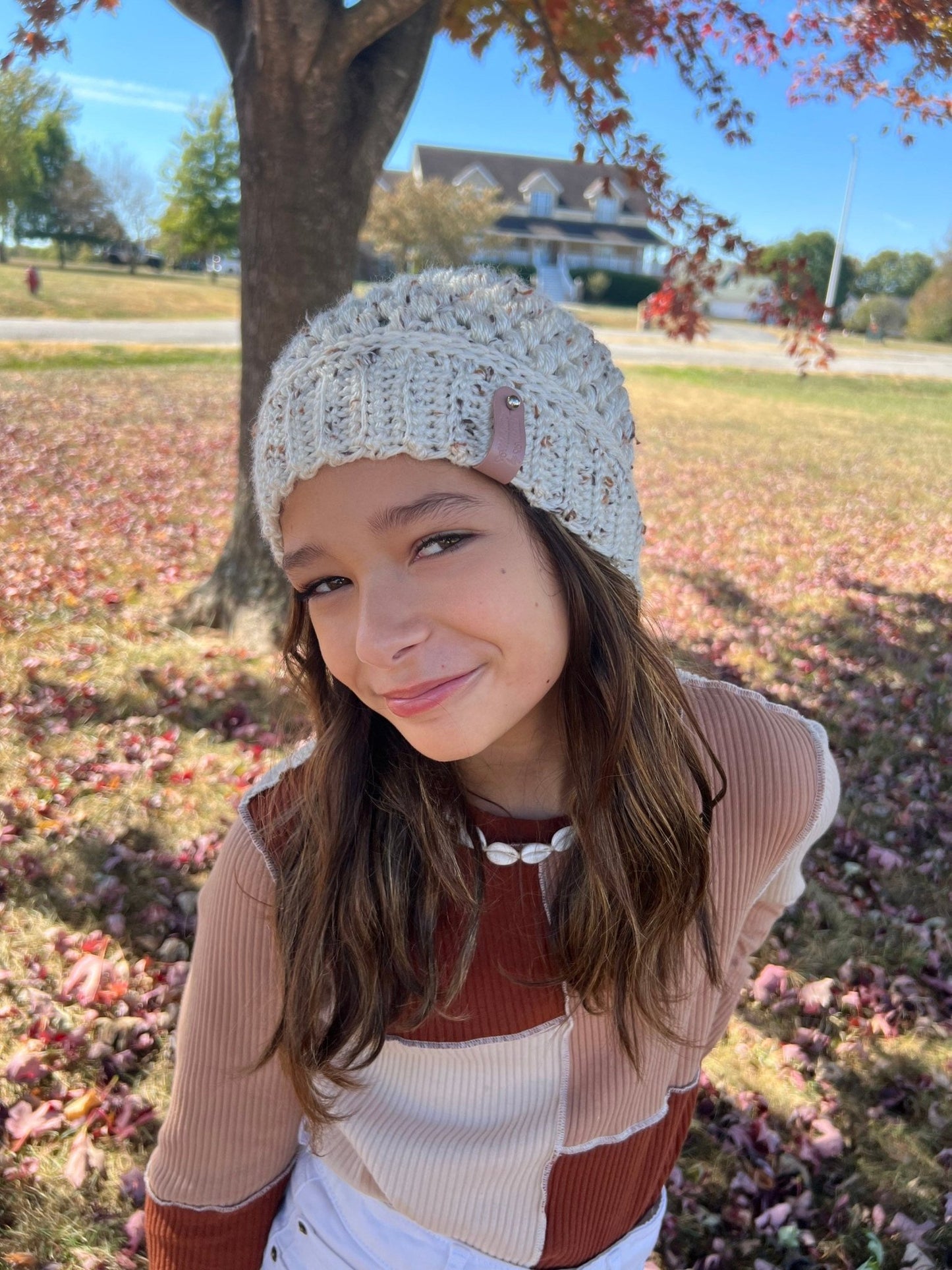 Crochet off-white hat for woman/teenage girl, or child. Fall or winter weather trendy crochet Claire beanie hat. Other colors available - Lilly Grace Sparkle Boutique