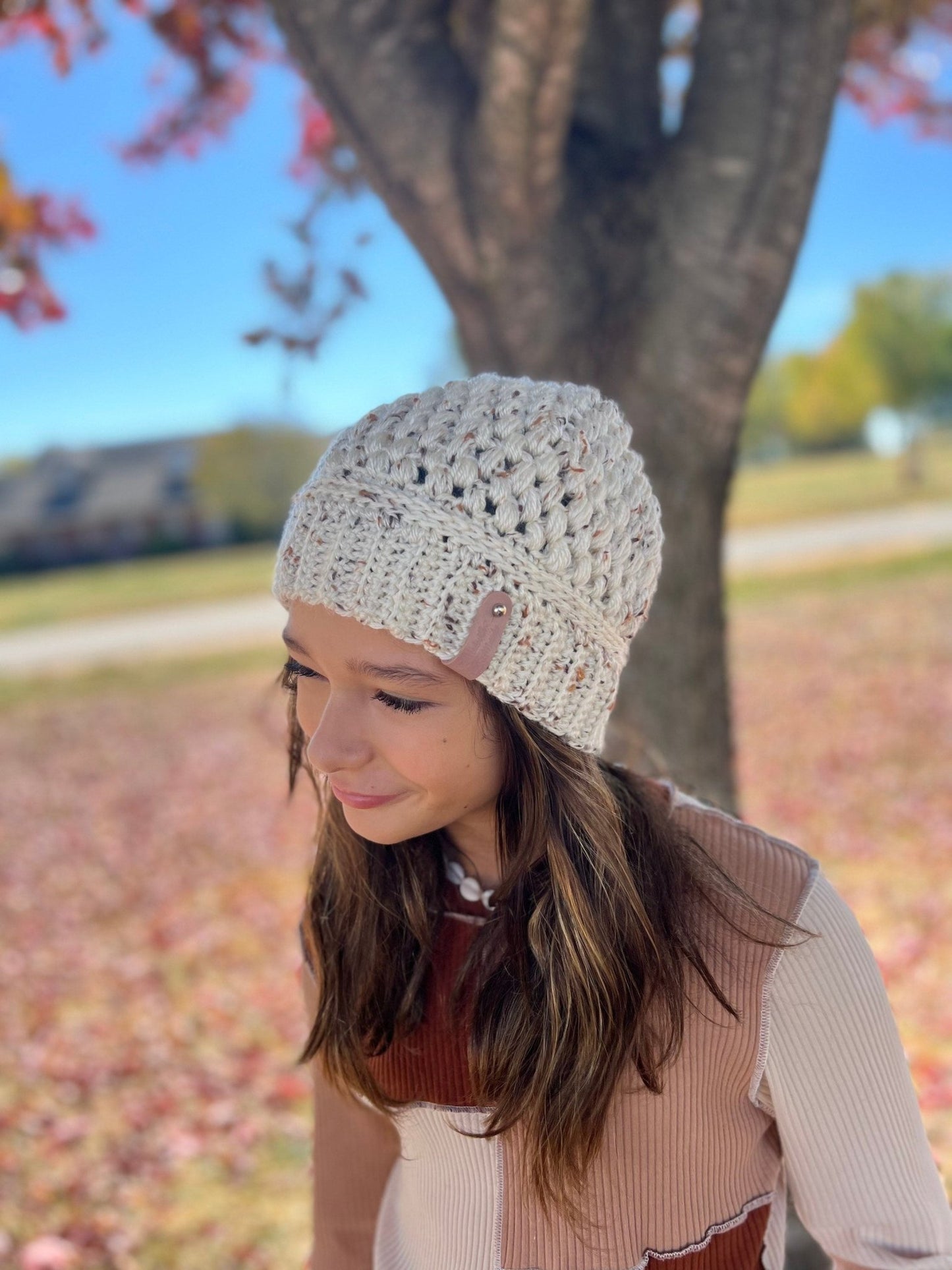 Crochet off-white hat for woman/teenage girl, or child. Fall or winter weather trendy crochet Claire beanie hat. Other colors available - Lilly Grace Sparkle Boutique