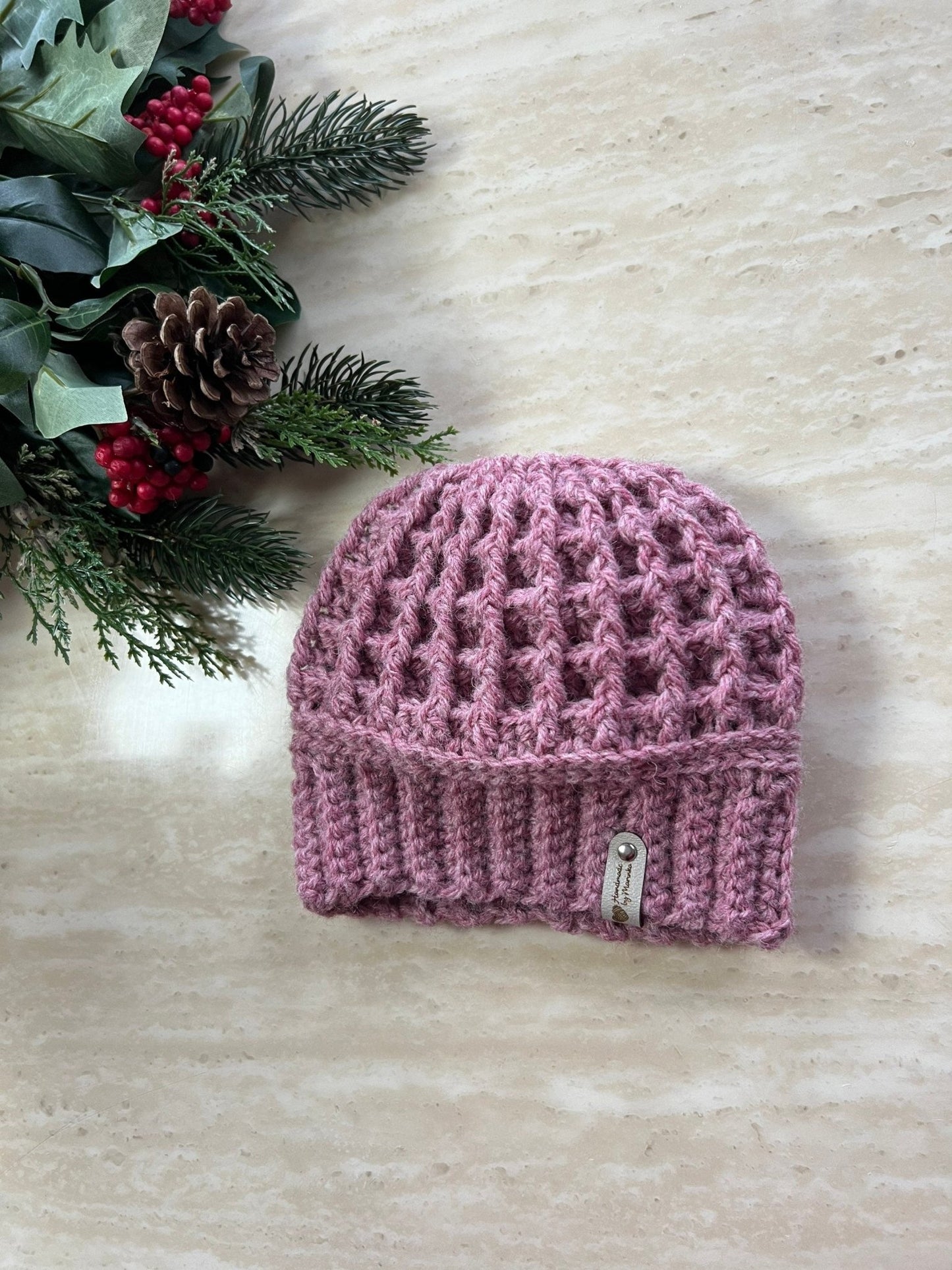 Hat for a baby girl, mauve pink/ rose heather crochet handmade hat for baby girl toddler girl, variety of sizes available, gift for girl - Lilly Grace Sparkle Boutique