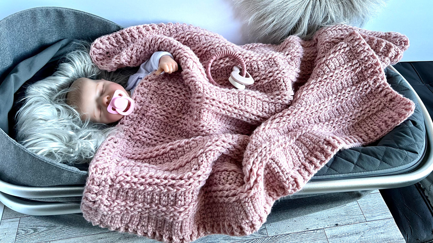 Handmade crochet blanket for baby girl, pink - Lilly Grace Sparkle Boutique