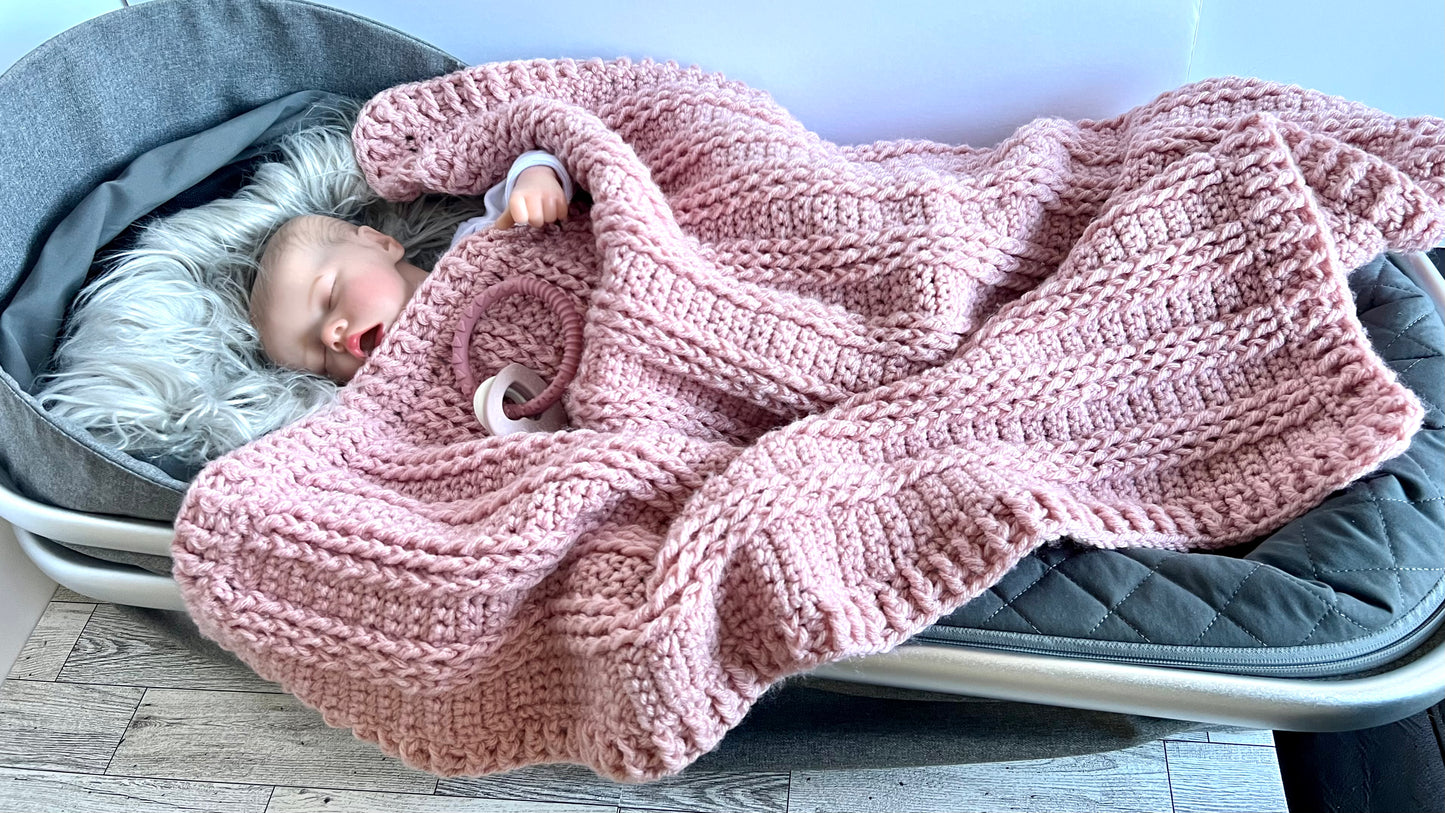 Handmade crochet blanket for baby girl, pink - Lilly Grace Sparkle Boutique