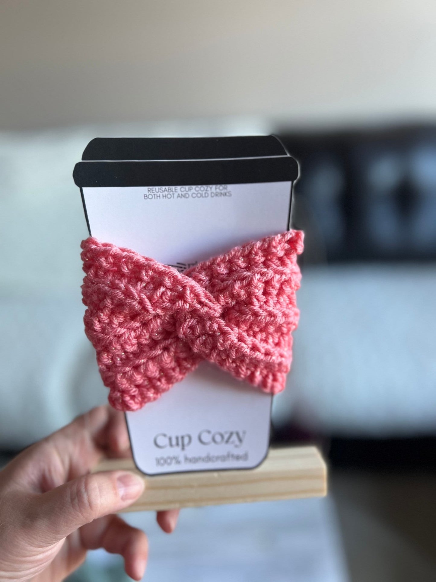 Reusable cup sleeve- rose pink - crochet coffee cozy- drink cozy-cup sleeve - cup cozy- coffee cup sleeve, coffee lover gift - Lilly Grace Sparkle Boutique
