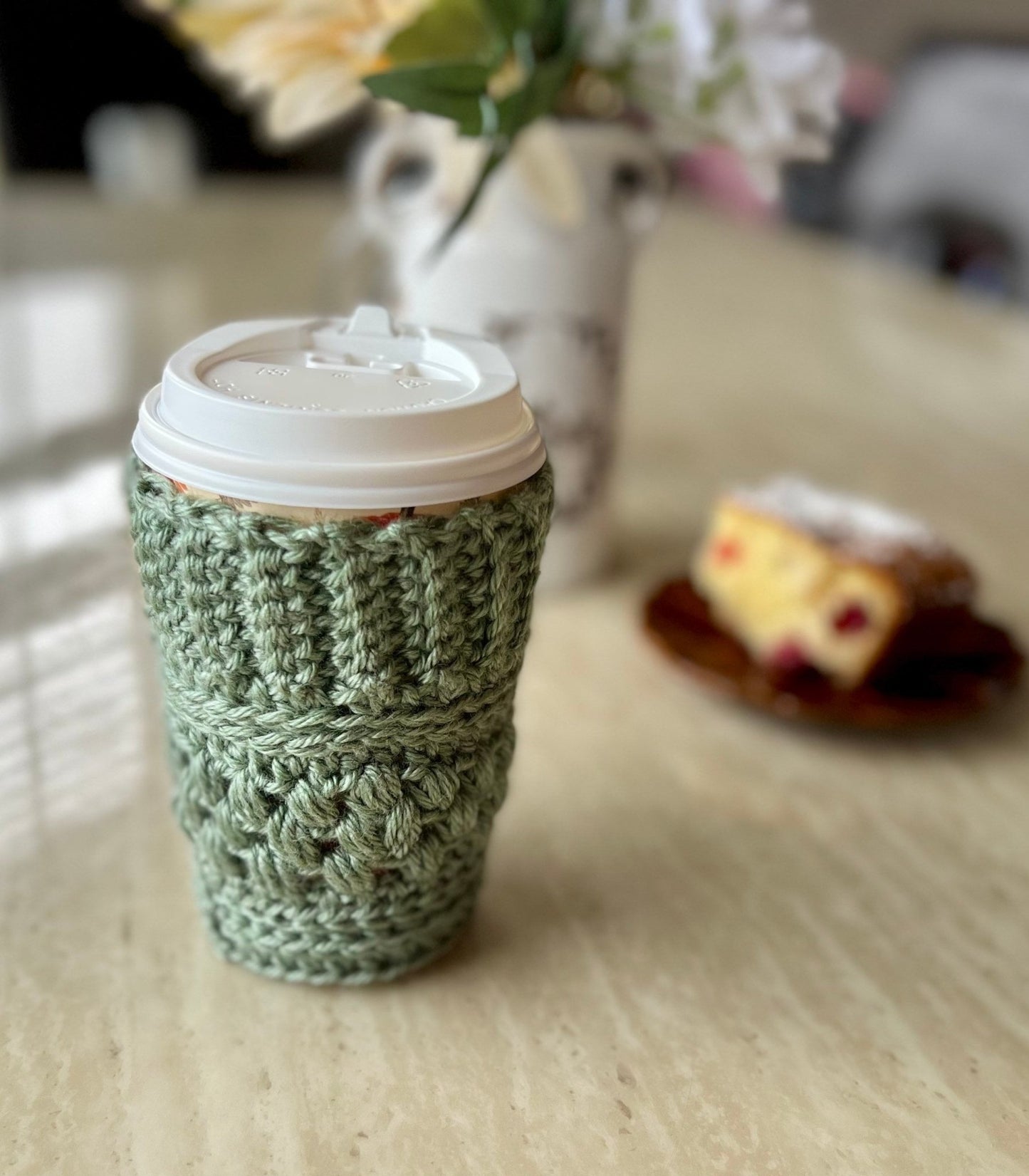 Sage green coffee cup cozy crochet- drink cozy-cup sleeve- iced coffee cozy -coffee cup sleeve- coffee lover gift-mom gift-Mother’s Day gift - Lilly Grace Sparkle Boutique