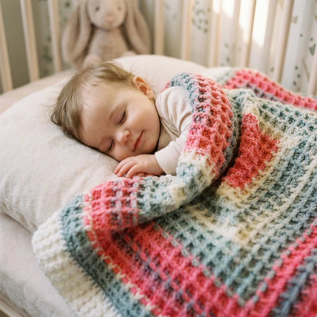 Baby blanket- 36”x36” handmade crochet waffle stitch - pink, white, and gray colors, baby shower gift, handmade heirloom baby blanket