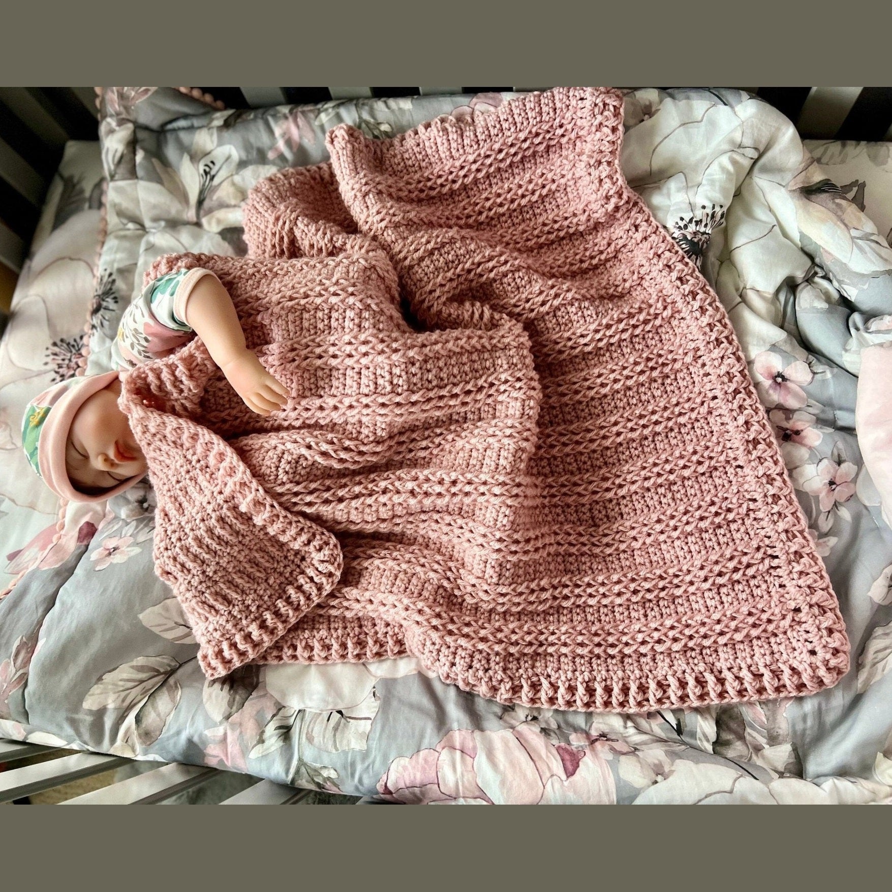 Cradle size baby blanket 31”x26”, dusty pink - blanket for baby girl - baby shower gift for baby girl, boho room decor, modern heirloom - Lilly Grace Sparkle Boutique