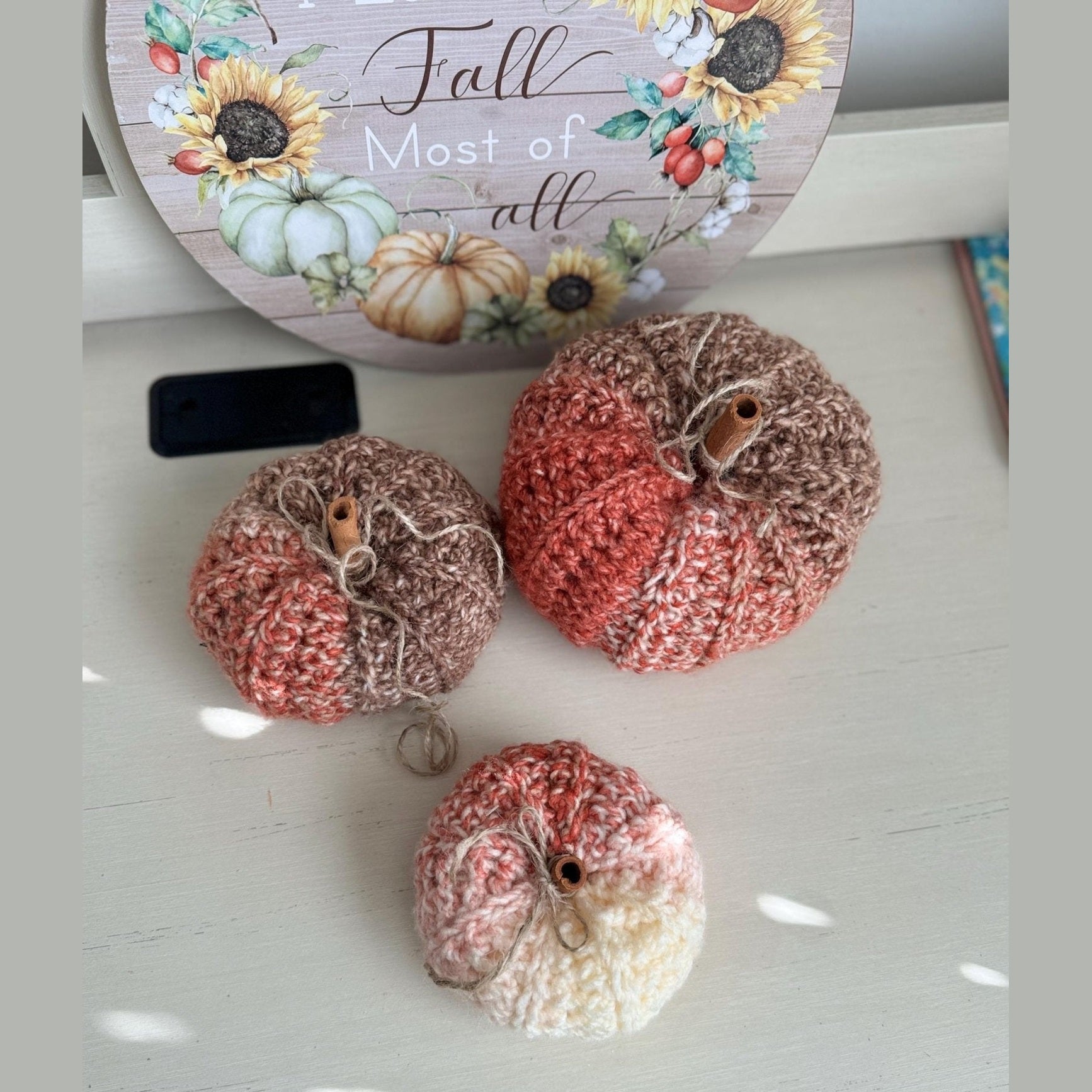 Fall decor for home, Crochet pumpkin decoration, handmade fall decor Thanksgiving decoration, Thanksgiving autumn photo prop - Lilly Grace Sparkle Boutique