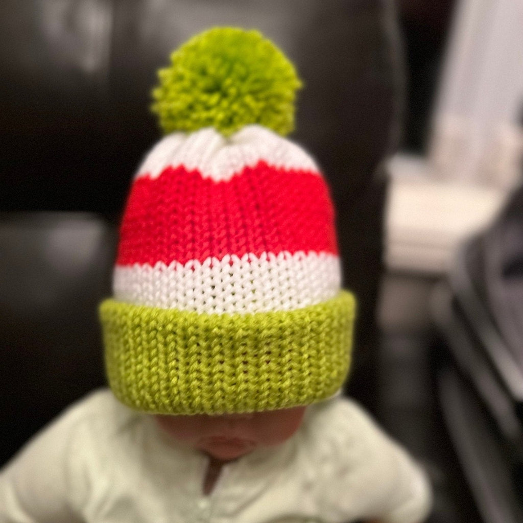 Newborn baby Christmas beanie hat with pompom , red - white - lime green colored, sizes newborn to adult, Grinch hat, baby Grinch hat with pom - Lilly Grace Sparkle Boutique
