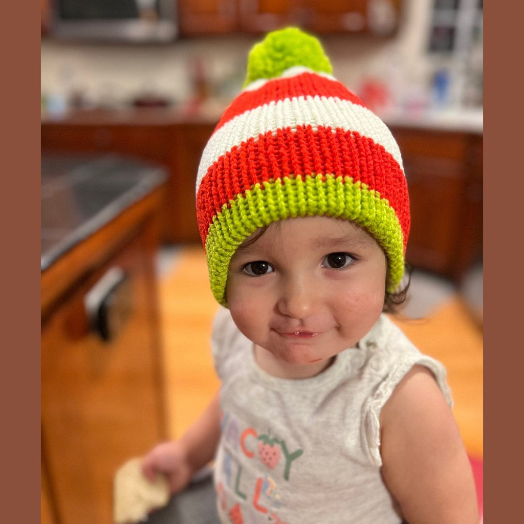 Newborn baby Christmas beanie hat with pompom , red - white - lime green colored, sizes newborn to adult, Grinch hat, baby Grinch hat with pom - Lilly Grace Sparkle Boutique