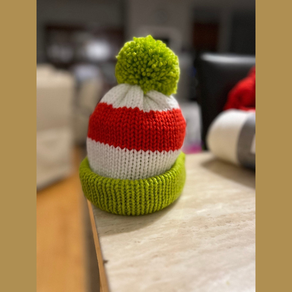 Newborn baby Christmas beanie hat with pompom , red - white - lime green colored, sizes newborn to adult, Grinch hat, baby Grinch hat with pom - Lilly Grace Sparkle Boutique