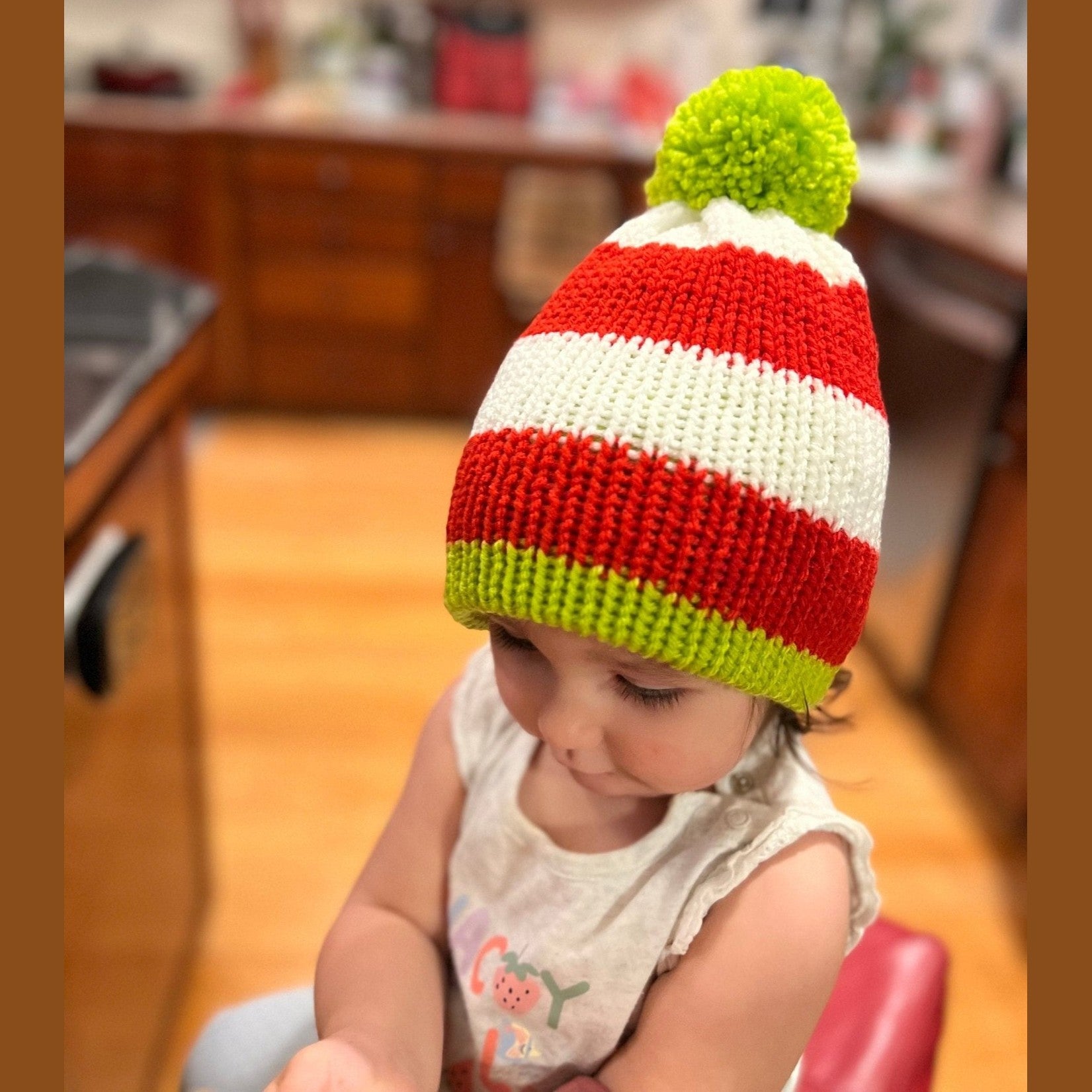 Newborn baby Christmas beanie hat with pompom , red - white - lime green colored, sizes newborn to adult, Grinch hat, baby Grinch hat with pom - Lilly Grace Sparkle Boutique