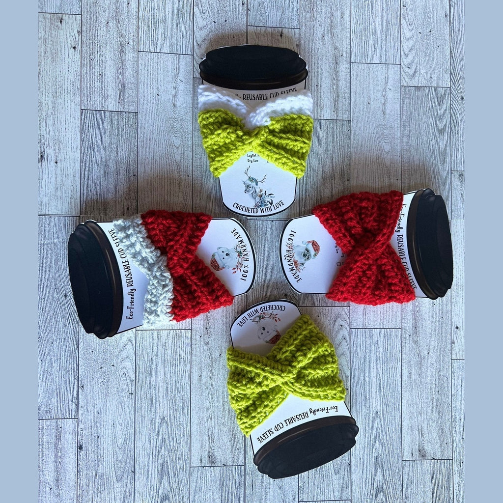 Reusable cup sleeve - christmas gift crochet coffee cozy - drink cozy - cup sleeve cozy - coffee cup sleeve, coffee lover gift - stocking stuffer - Lilly Grace Sparkle Boutique
