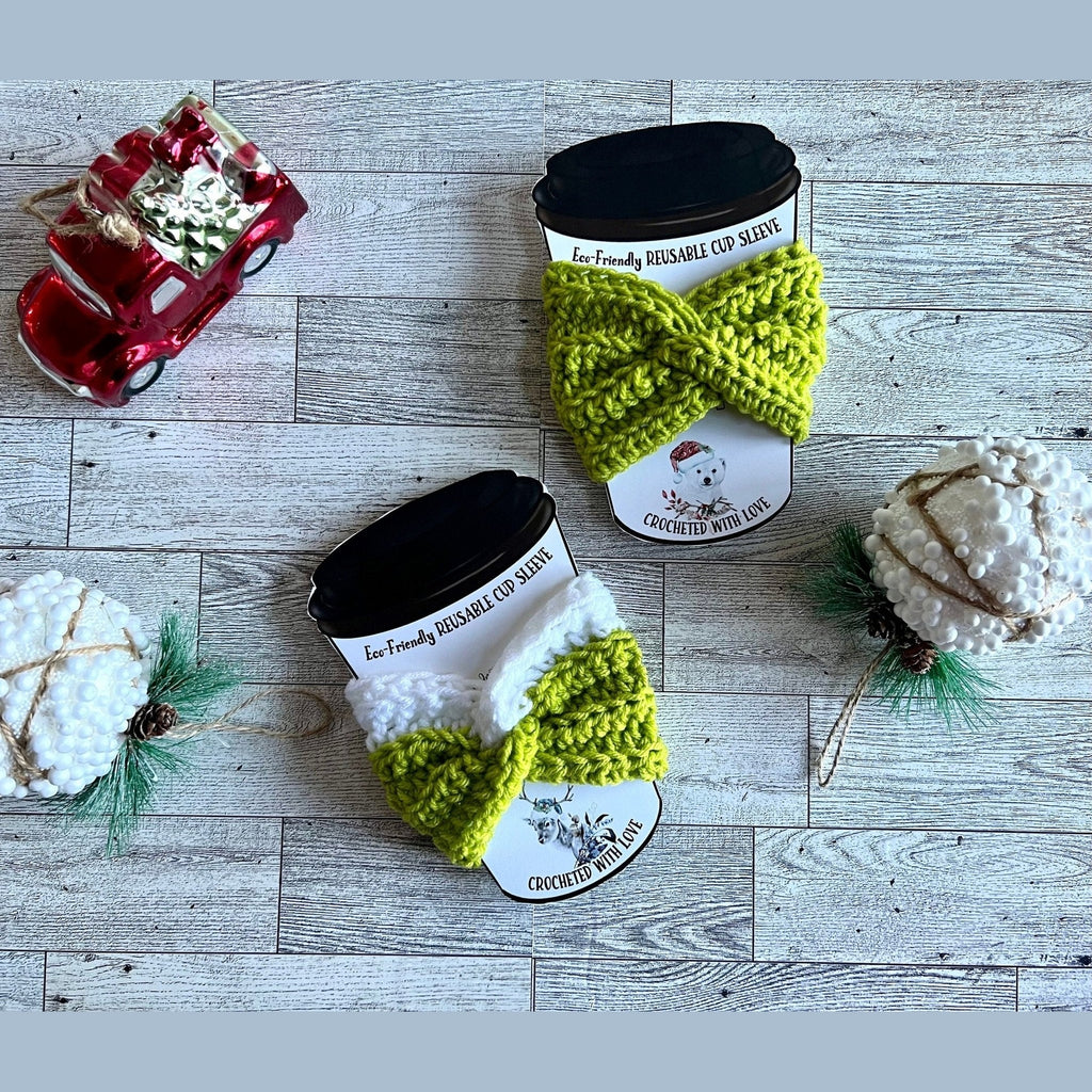 Reusable cup sleeve - christmas gift crochet coffee cozy - drink cozy - cup sleeve cozy - coffee cup sleeve, coffee lover gift - stocking stuffer - Lilly Grace Sparkle Boutique