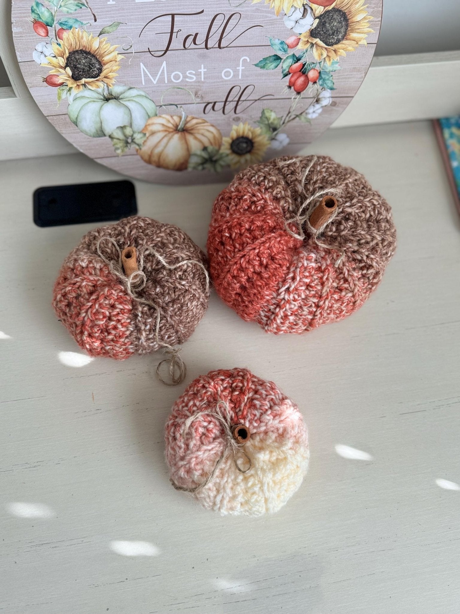 Fall decor for home, Crochet pumpkin decoration, handmade fall decor Thanksgiving decoration, Thanksgiving autumn photo prop - Lilly Grace Sparkle Boutique