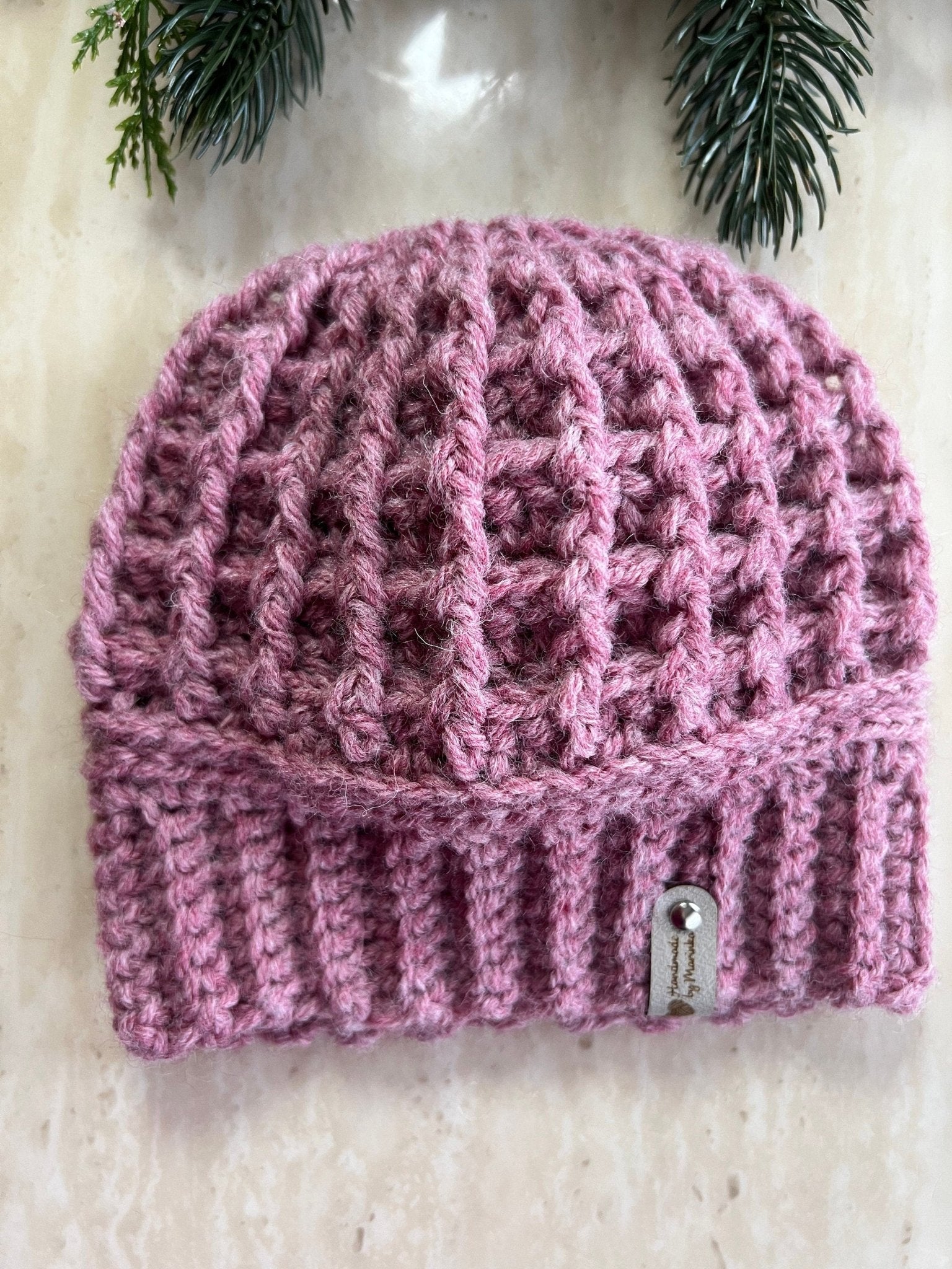 Handmade crochet mauve pink Winter Hat for Cozy Style. Wool/acrylic blend yarn beanie hat, trendy hat, hat for girl, hat for woman - Lilly Grace Sparkle Boutique