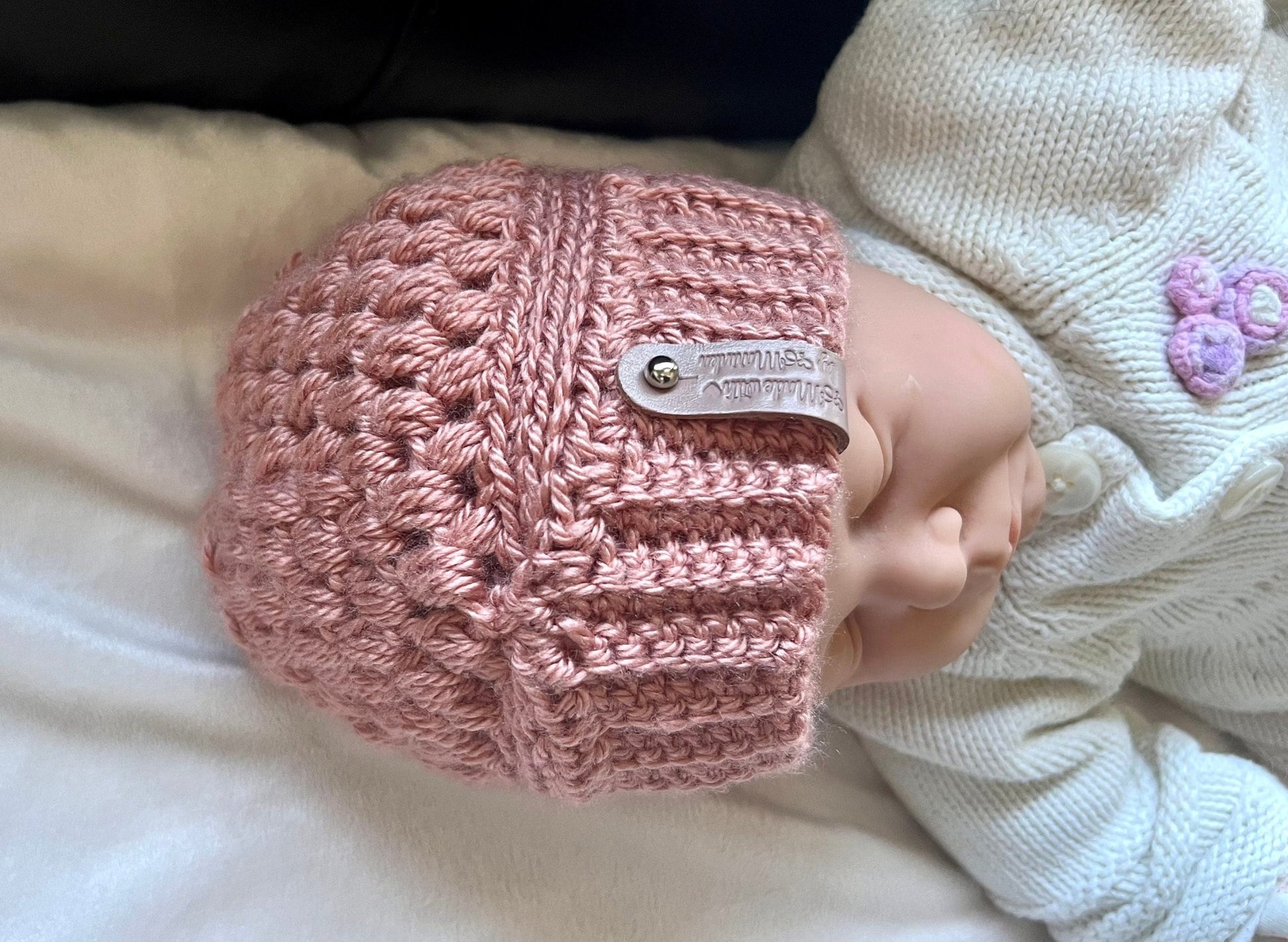 Hat for baby girl, crochet, dusty pink rose color, size 3 - 9 months, baby girl hat, fall season hats, cute beanie hat for baby girl - Lilly Grace Sparkle Boutique