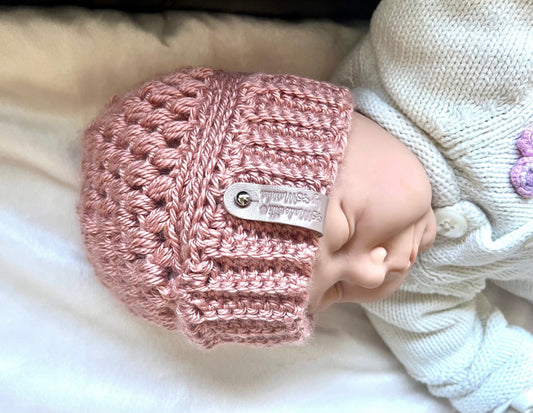 Hat for baby girl, crochet, dusty pink rose color, size 3 - 9 months, baby girl hat, fall season hats, cute beanie hat for baby girl - Lilly Grace Sparkle Boutique