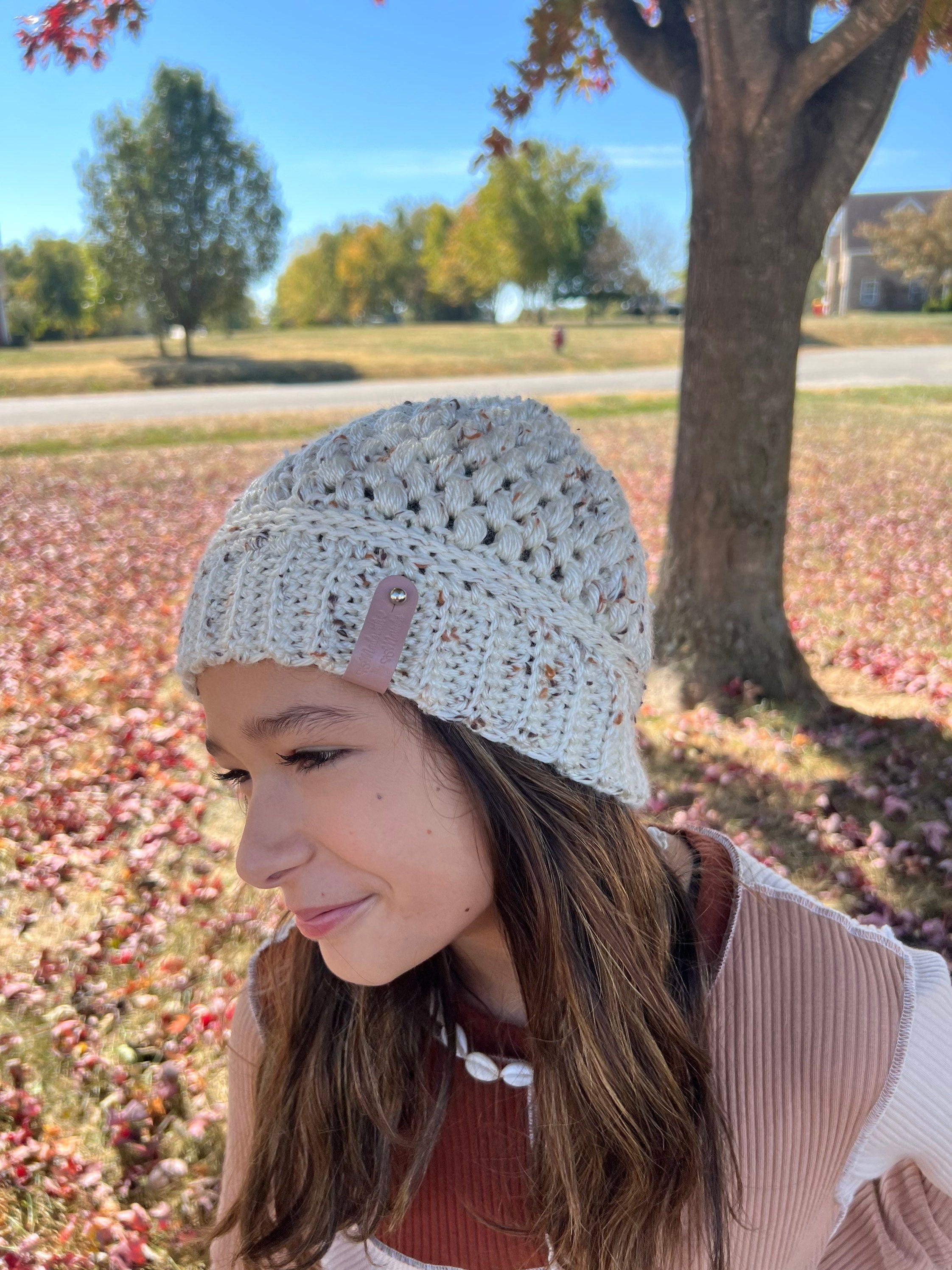 Claire beanie hat, handmade crochet. Color linen. Fall or winter weather trendy crochet beanie. Other colors available, see listing photos