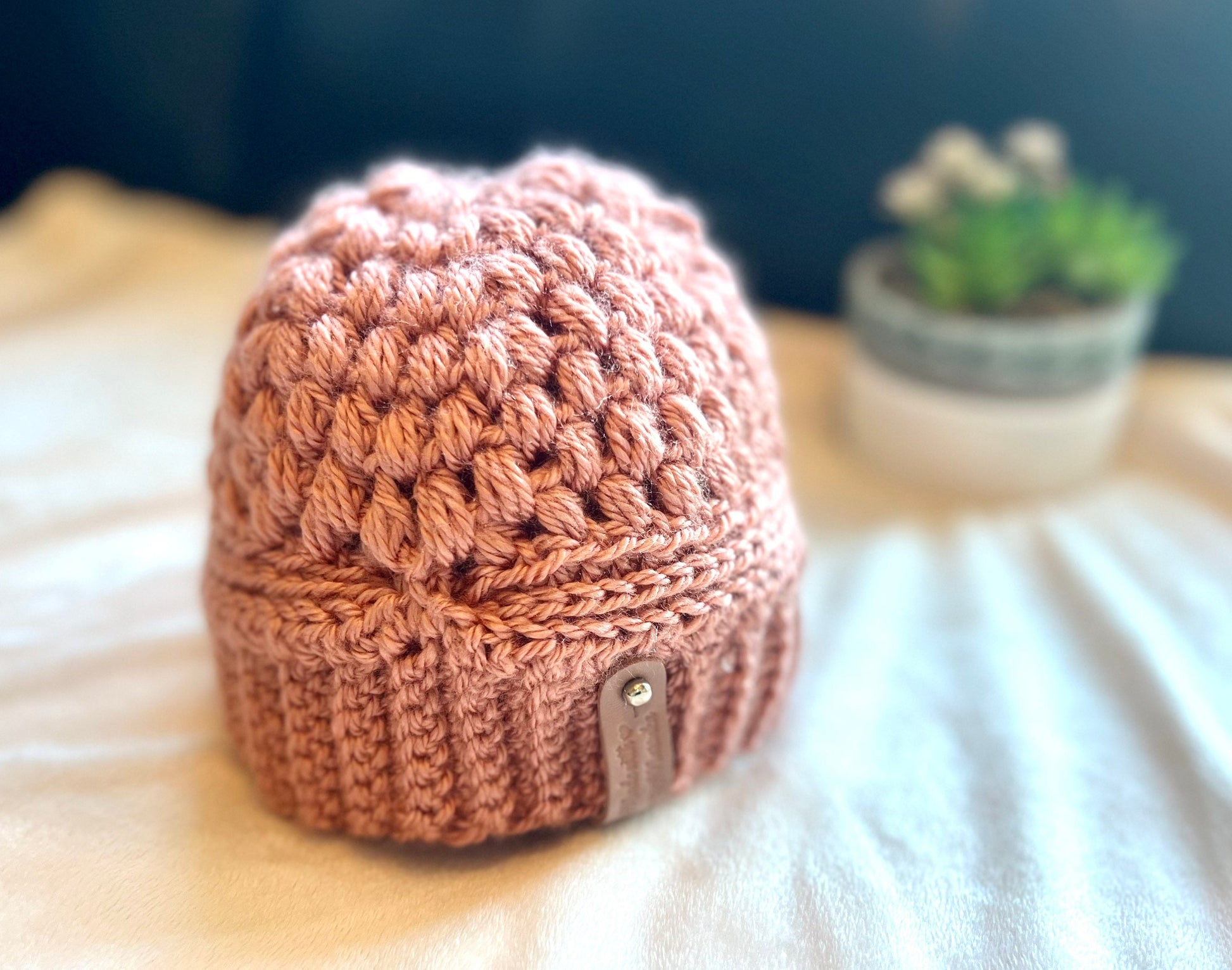 Hat for baby girl, crochet, dusty pink rose color, size 3-9 months, baby girl hat, fall season hats, cute beanie hat for baby girl