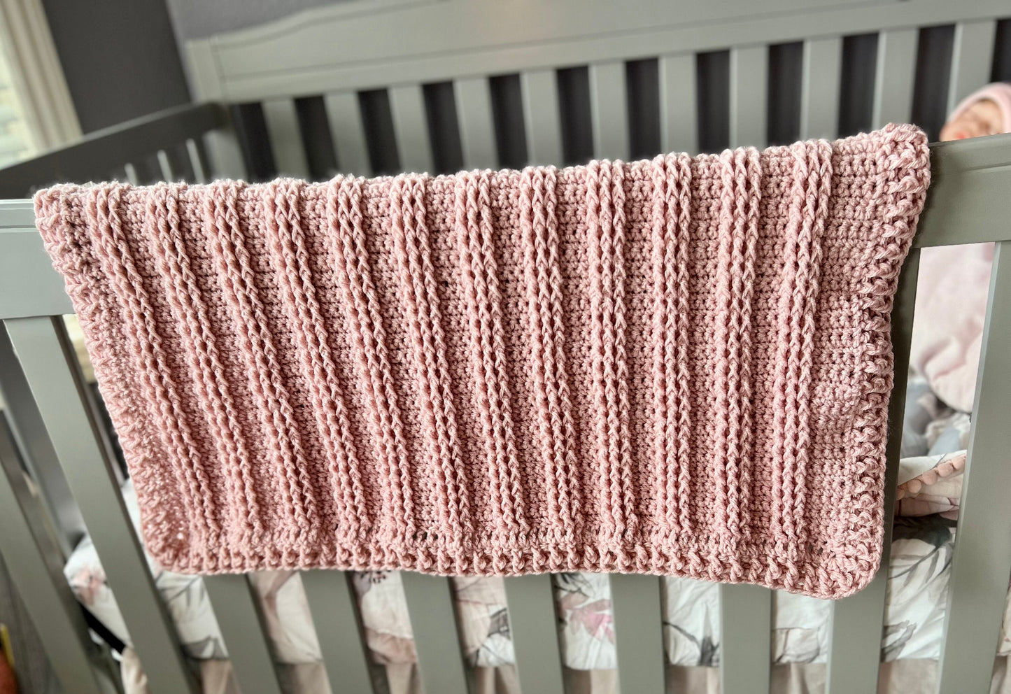 Cradle size baby blanket 31”x26”, dusty pink - blanket for baby girl - baby shower gift for baby girl, boho room decor, modern heirloom