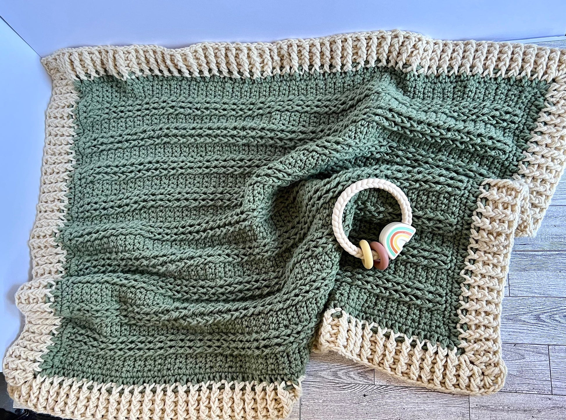 Green and beige baby blanket,modern heirloom blanket, blanket for baby boy- baby shower gift 31”x26”cradle blanket, boho room decor, modern