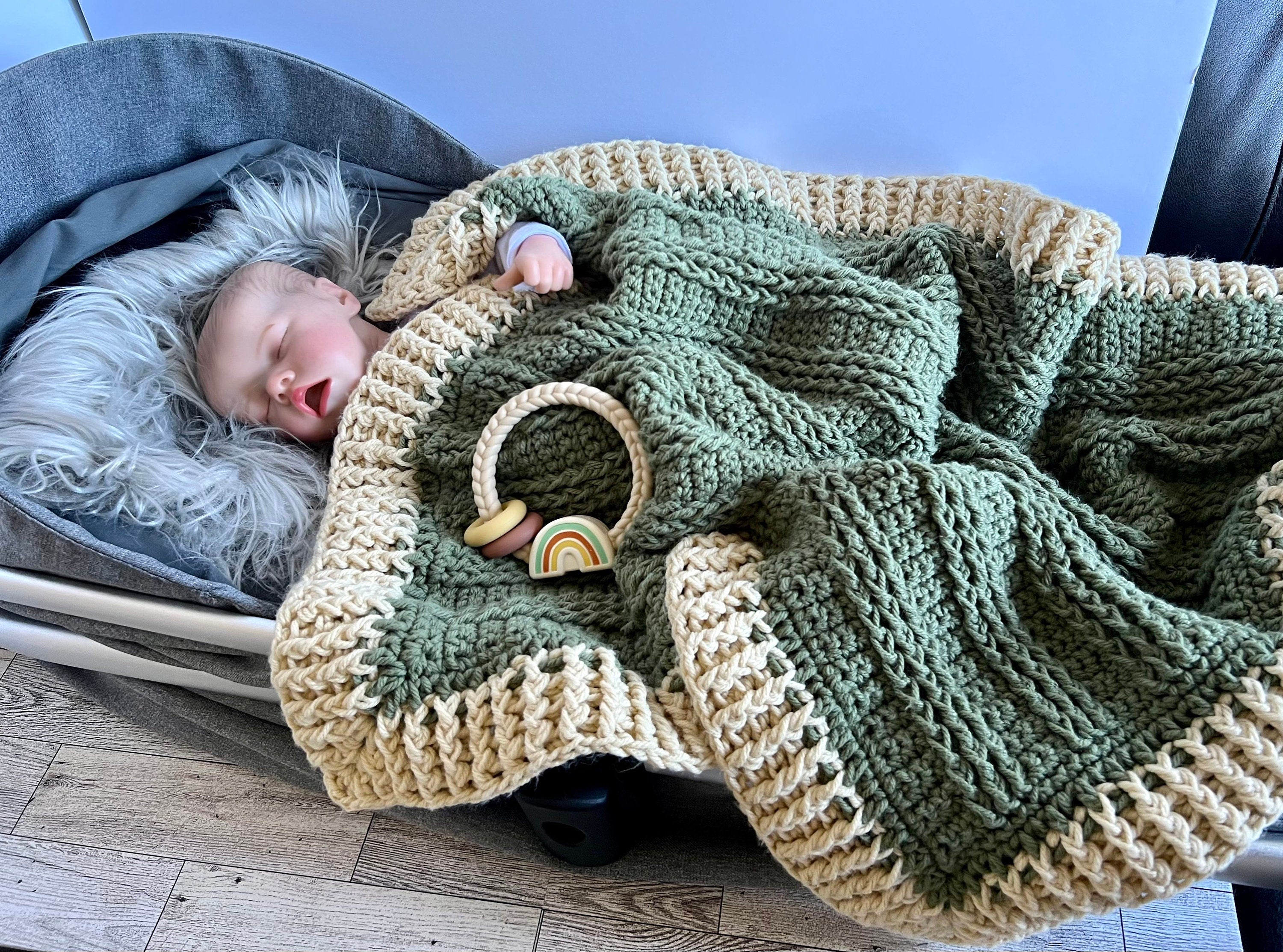 Baby 2024 blanket with Comfort blanket, Hand crochet modern pram blanket, Baby shower gift, New baby gift, Crochet car seat blanket