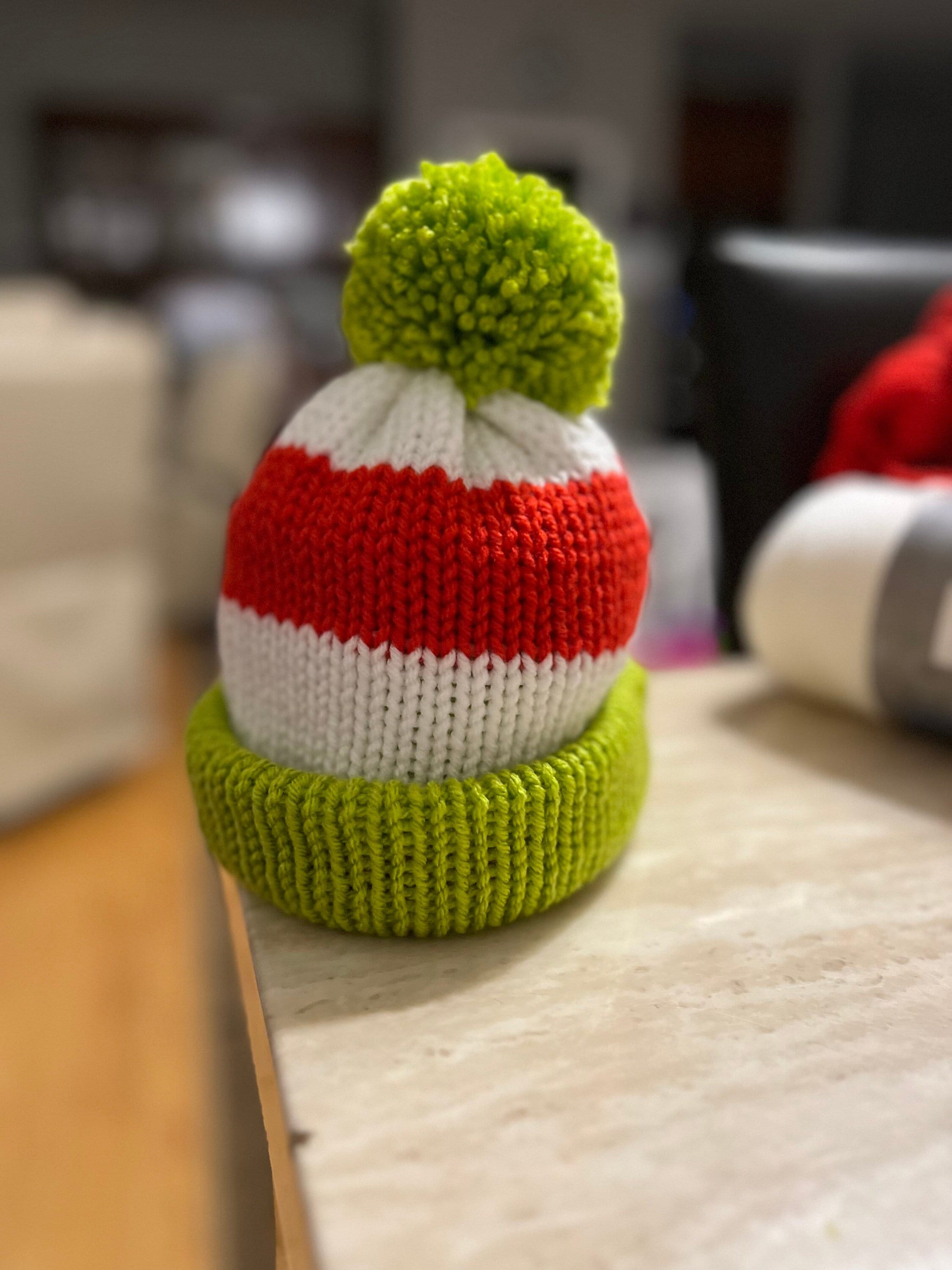Christmas beanie hat, red-white- lime green colored, sizes newborn to adult, Grinch hat, baby Grinch hat, woman’s grinch hat, toddler beanie