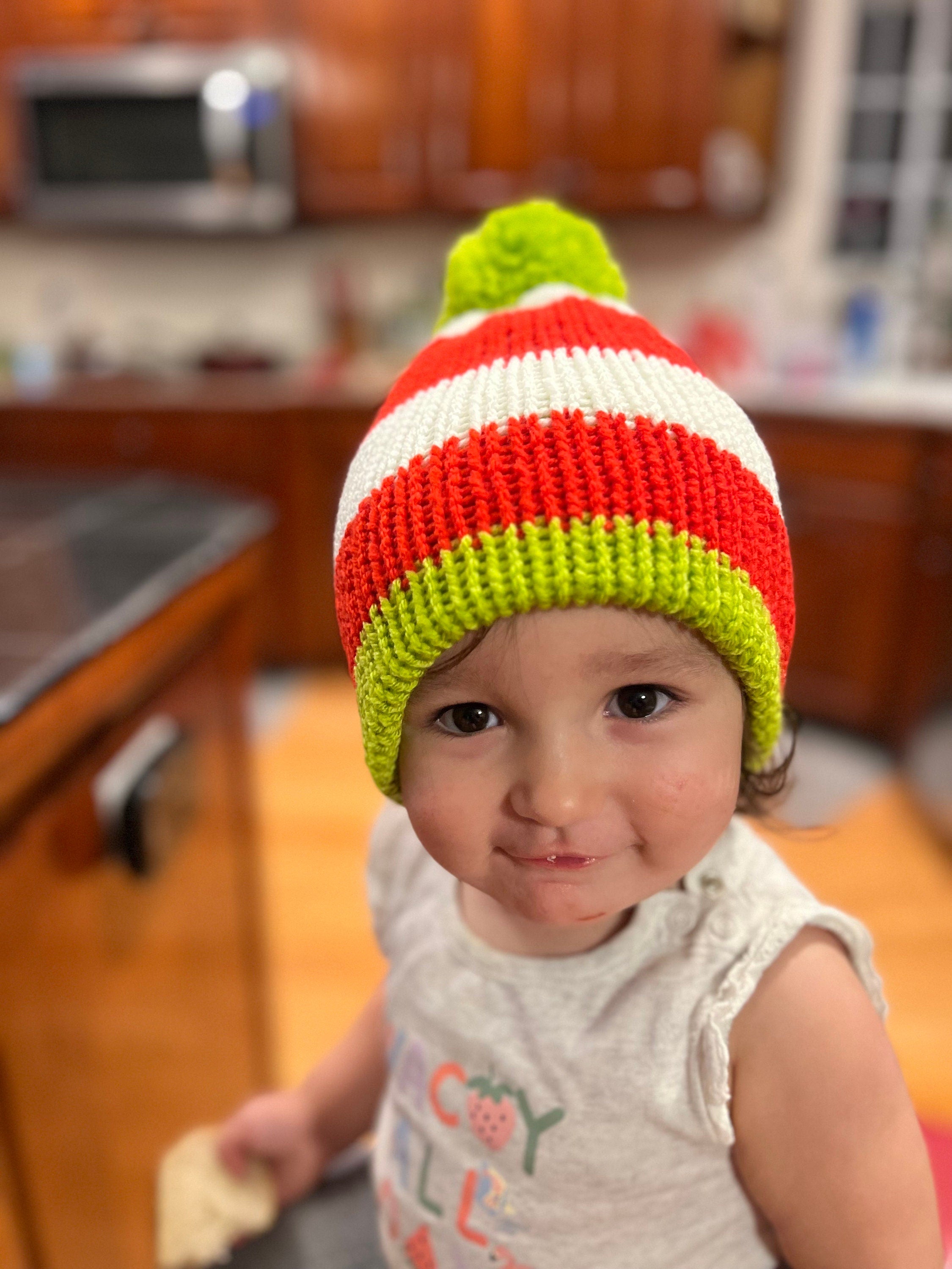 Christmas beanie hat, red-white- lime green colored, sizes newborn to adult, Grinch hat, baby Grinch hat, woman’s grinch hat, toddler beanie