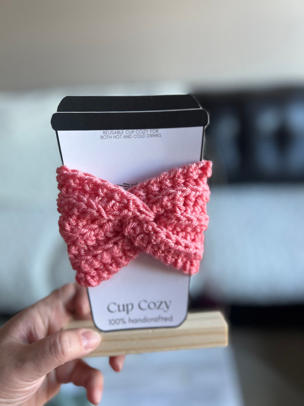 Reusable Coffee Cup Sleeve Cozy - rose pink - Handmade Crochet