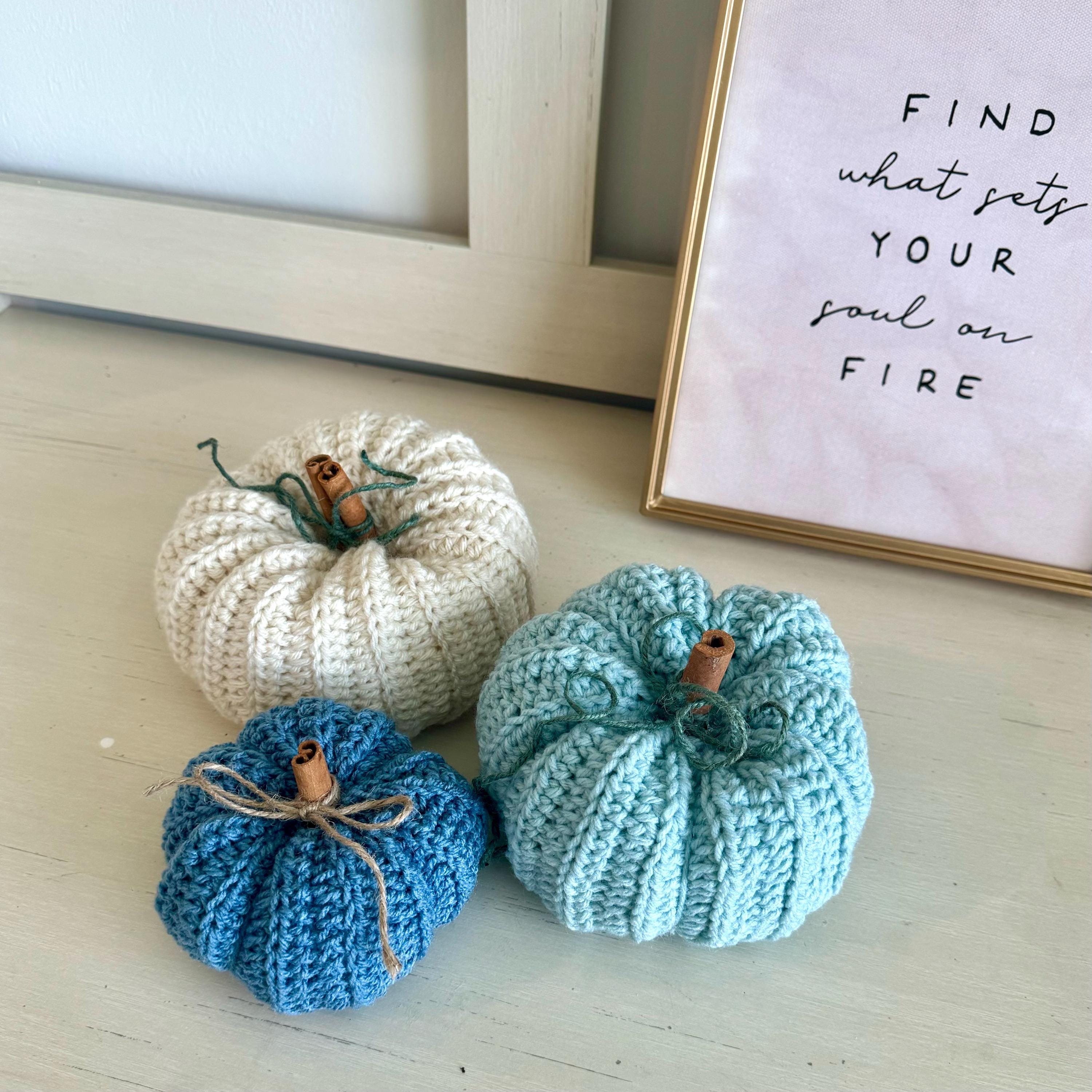 Decorative handmade crochet pumpkin coastal blue vibe