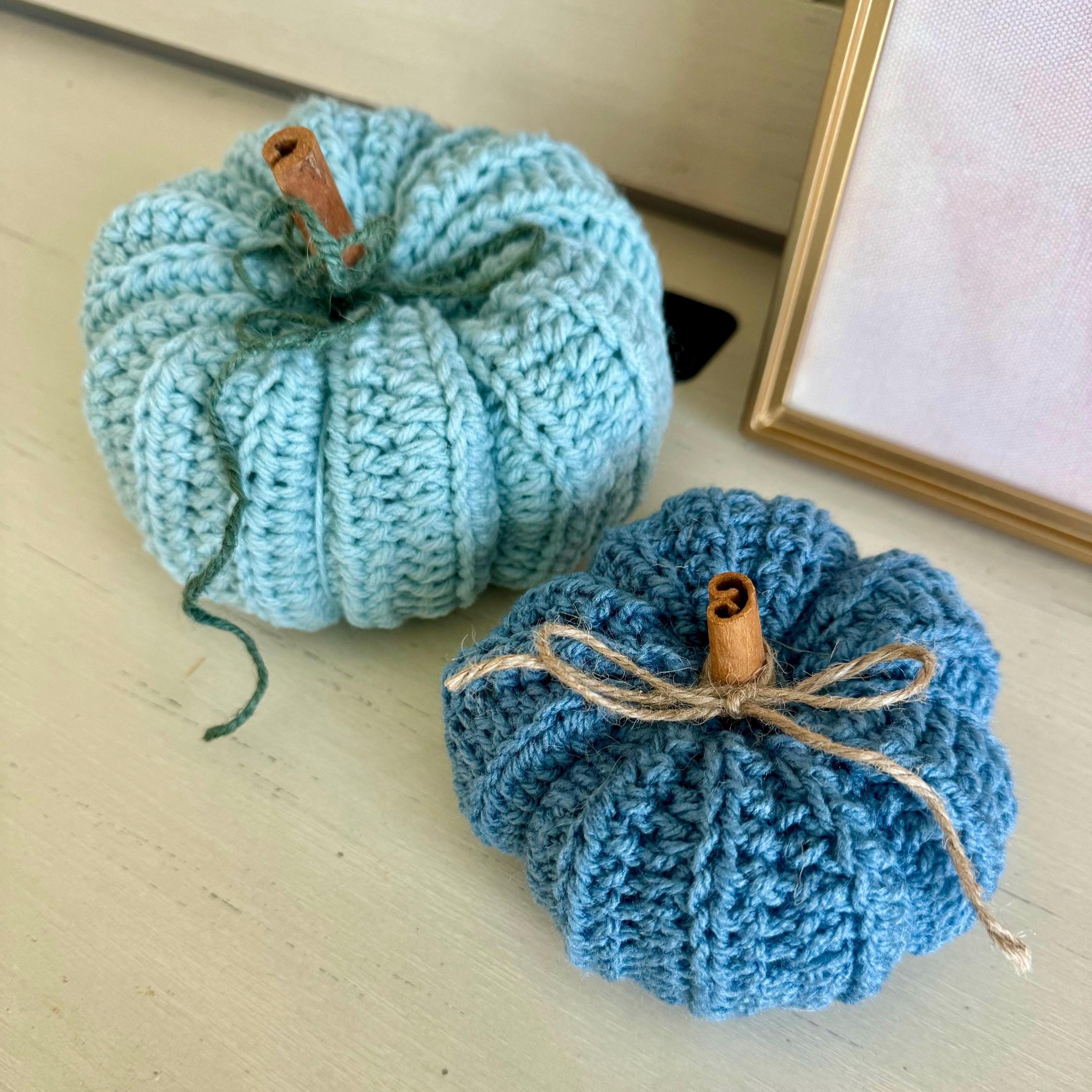 Decorative handmade crochet pumpkin coastal blue vibe