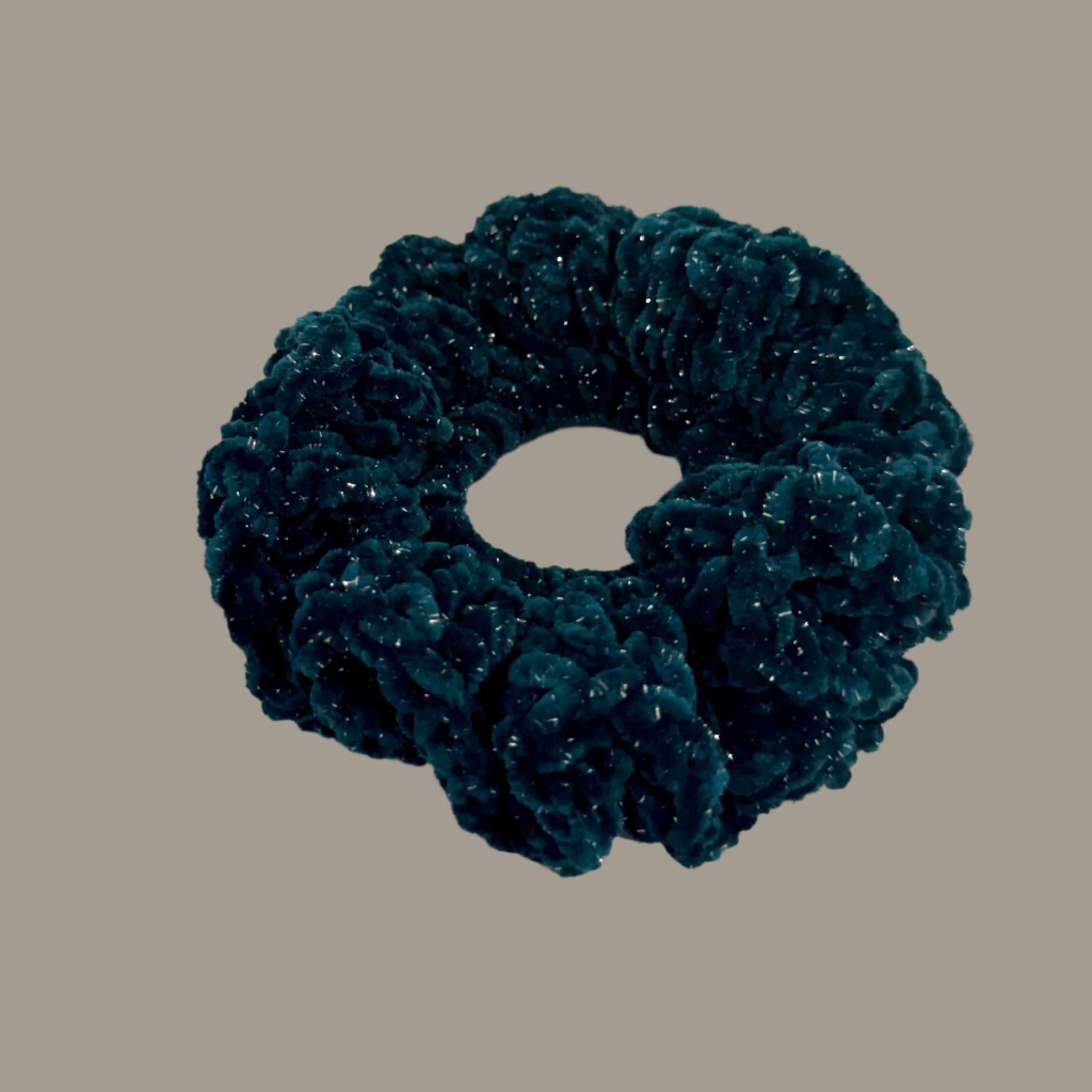 Extra large soft hair scrunchie made from soft velvety yarn- sparkly teal green