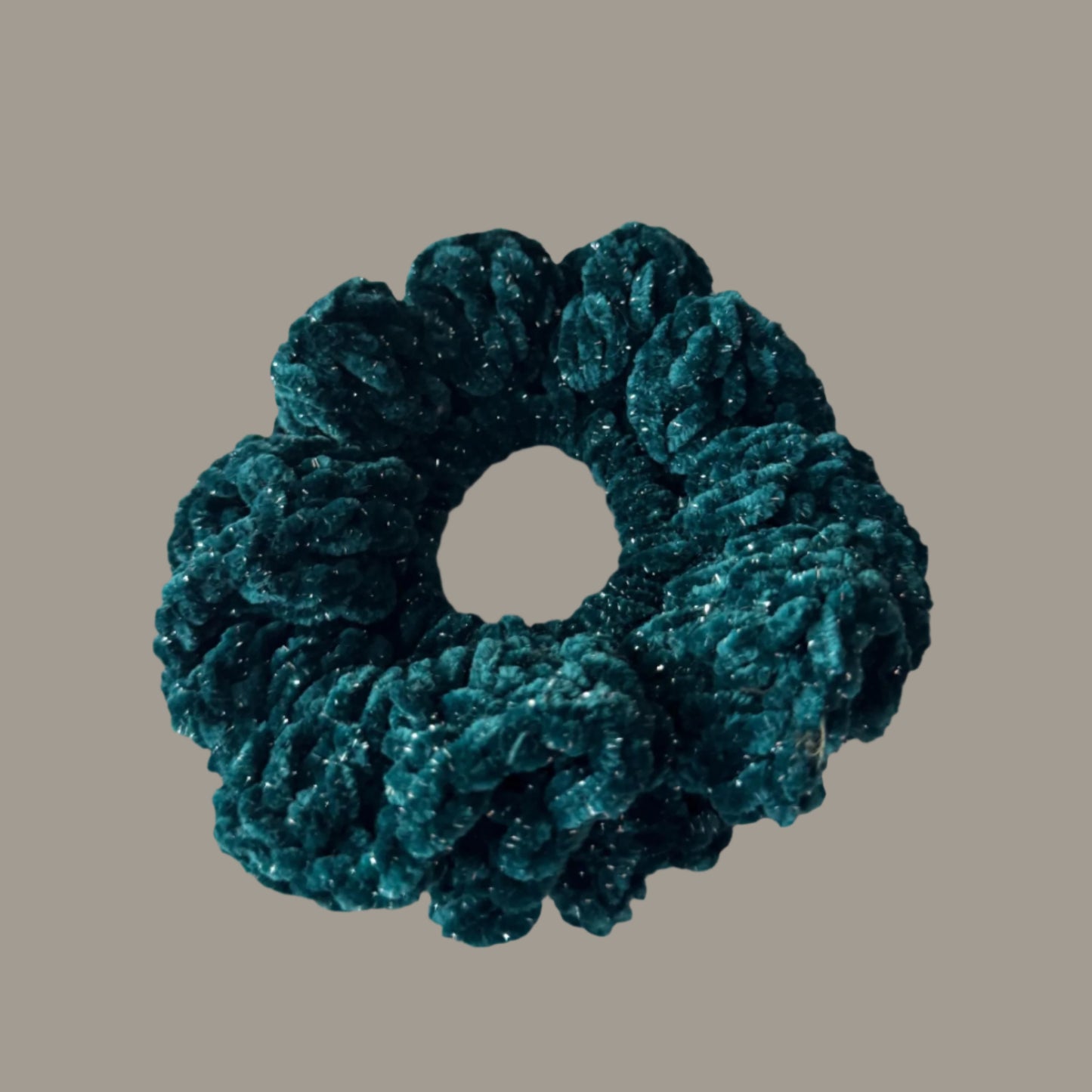 Extra large soft hair scrunchie made from soft velvety yarn- sparkly teal green