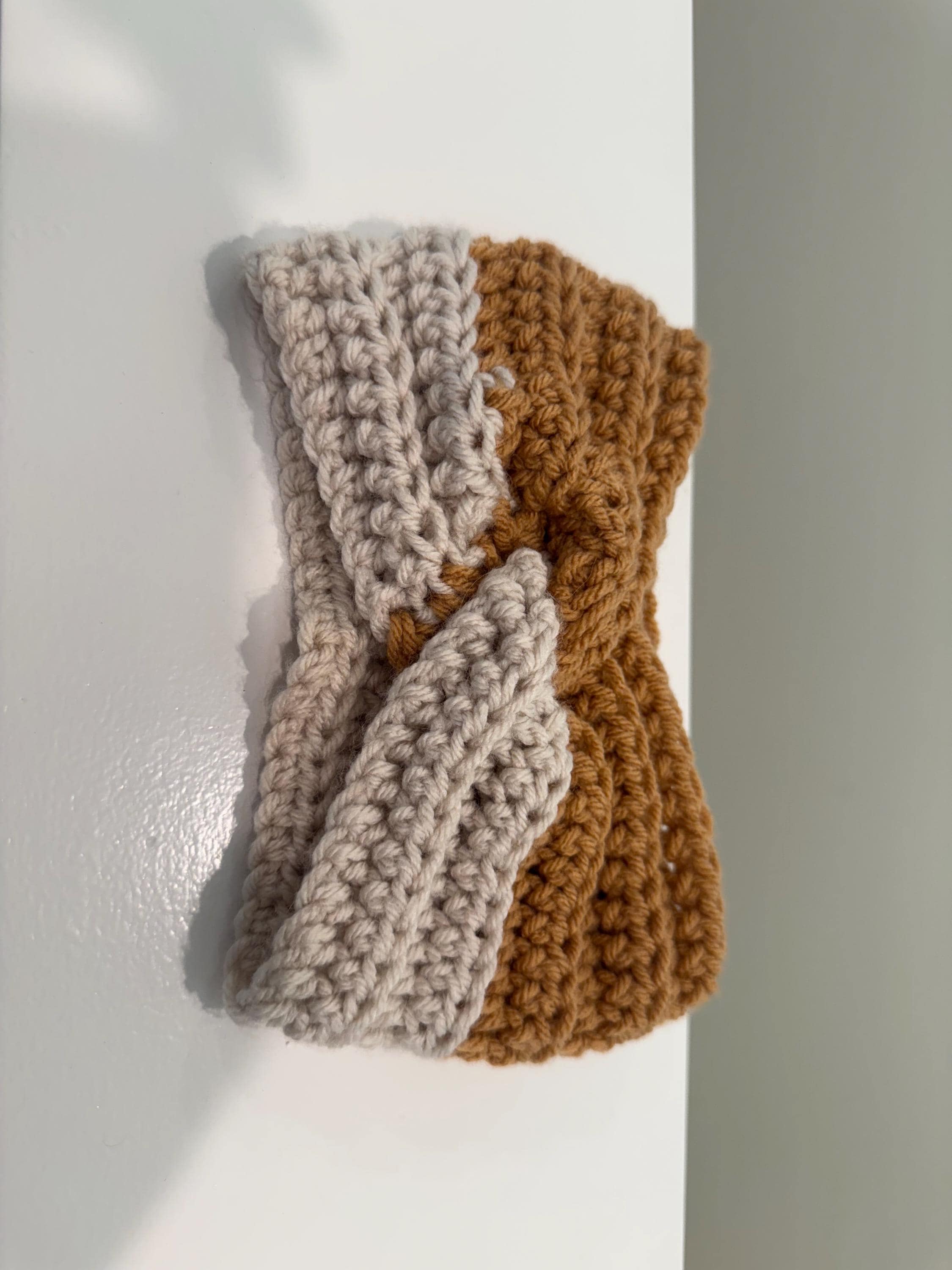 Handmade Crochet Sweater Cardigan and Headband Set for Toddler Girl, size 2-4 years old, beige and brown color combo