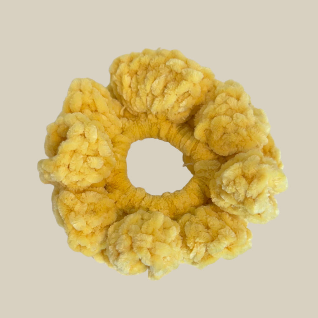 Soft hair scrunchie made from soft velvety yarn- honey yellow