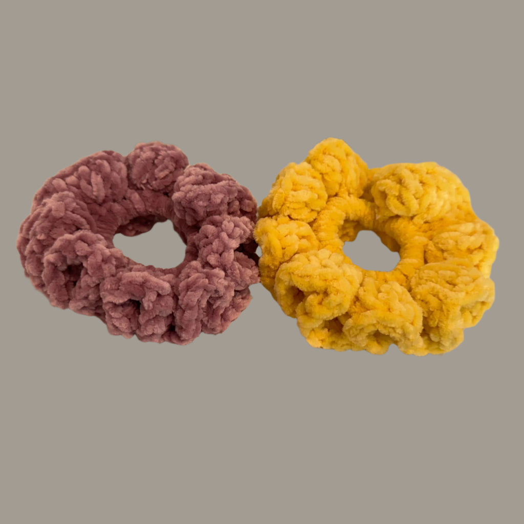 Soft hair scrunchie made from soft velvety yarn- honey yellow