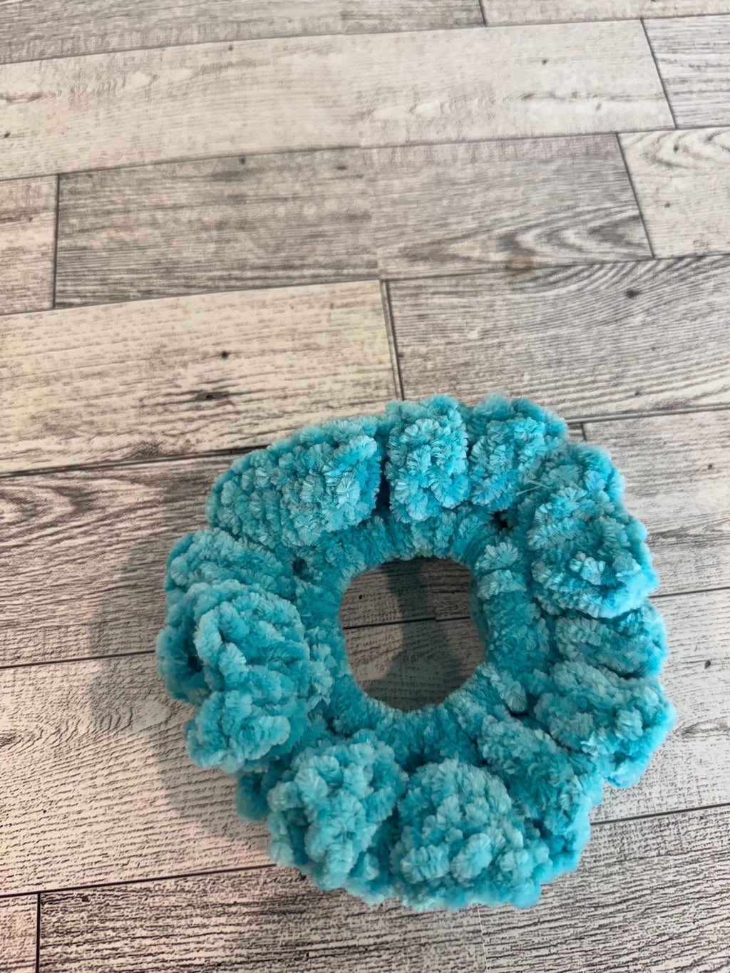 Soft hair scrunchie made from soft velvety yarn- in aqua blue color