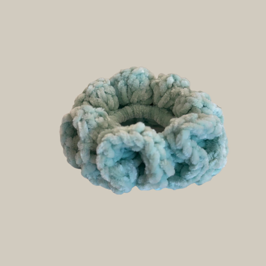 Soft hair scrunchie made from soft velvety yarn- Mint green color