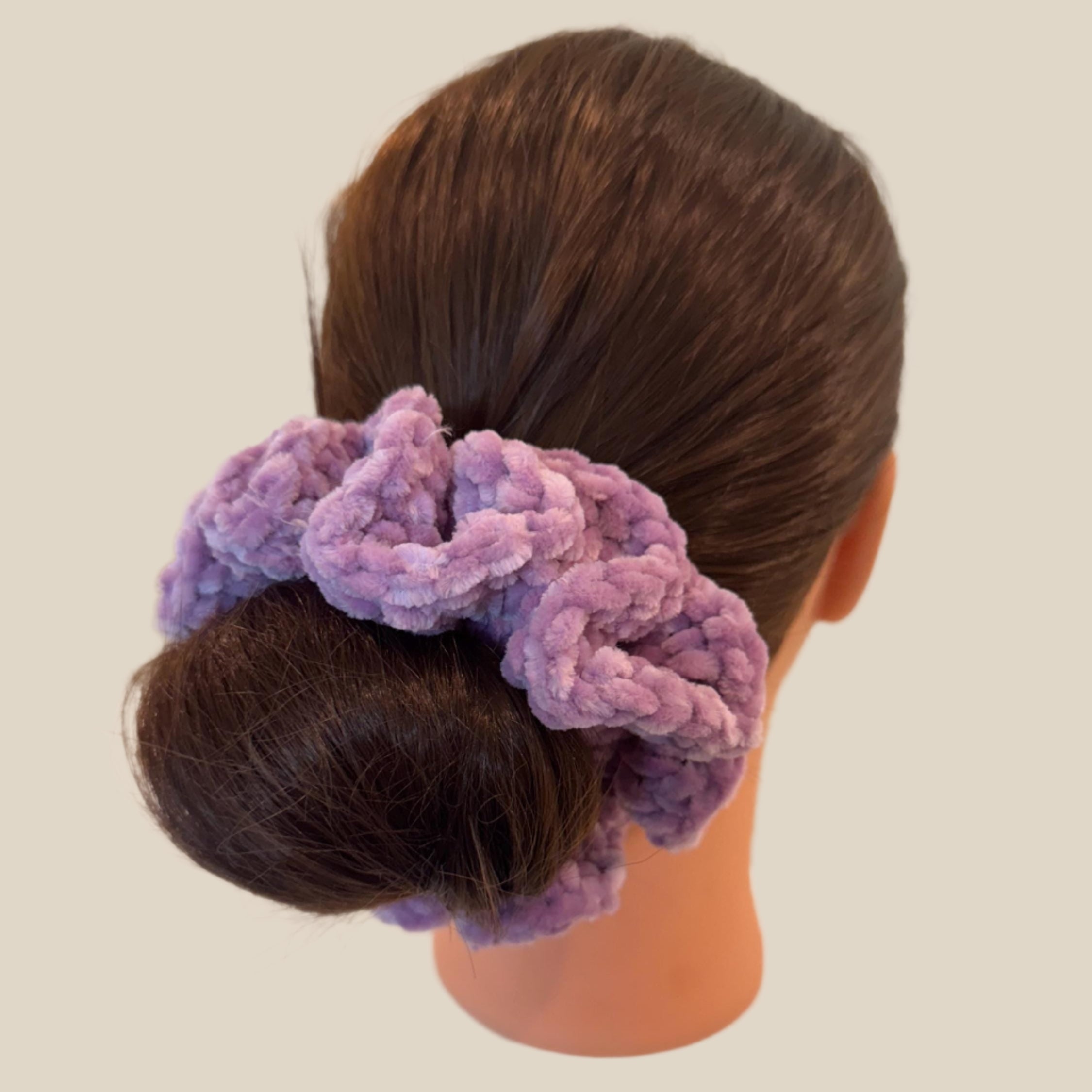 Extra large soft hair scrunchie made from soft velvety yarn- lalac purple