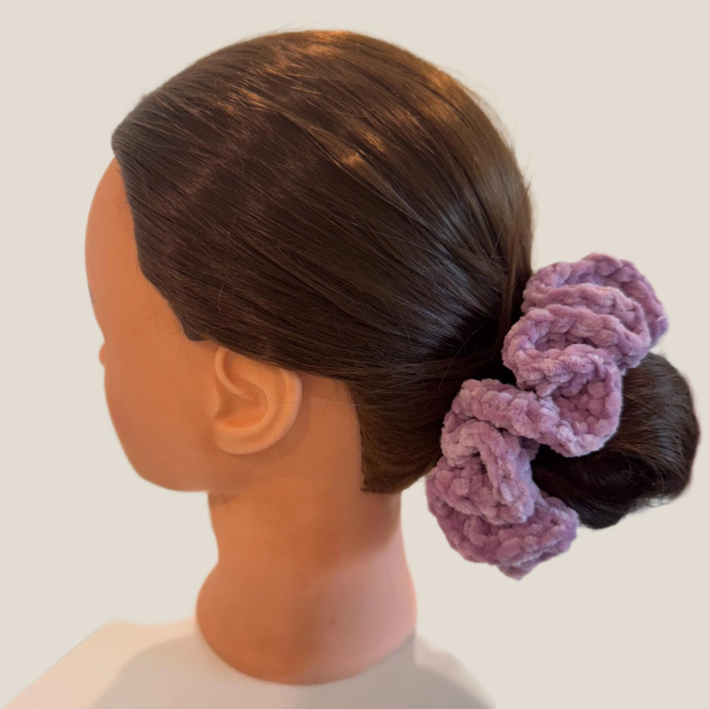 Extra large soft hair scrunchie made from soft velvety yarn- lalac purple