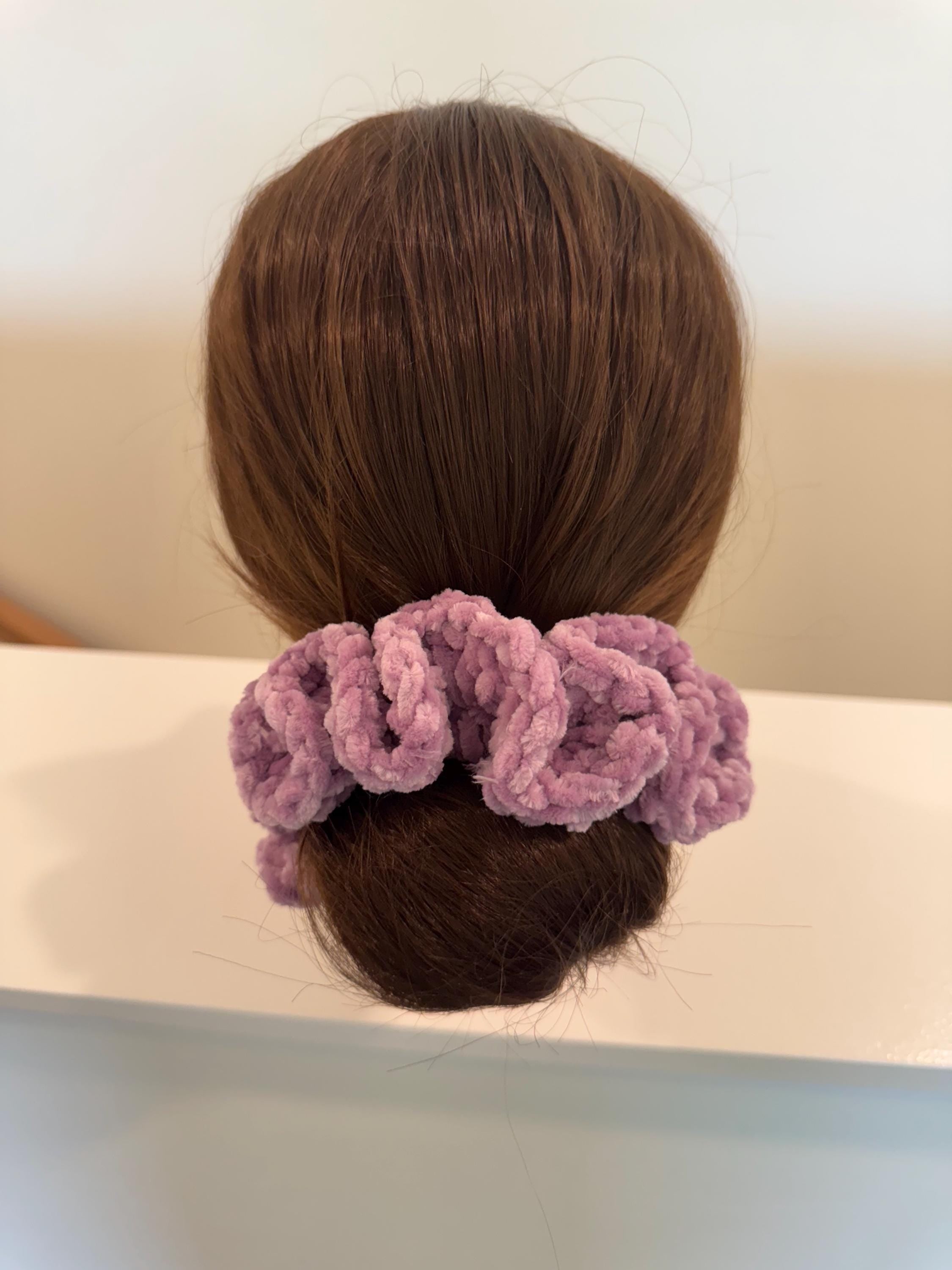Extra large soft hair scrunchie made from soft velvety yarn- lalac purple