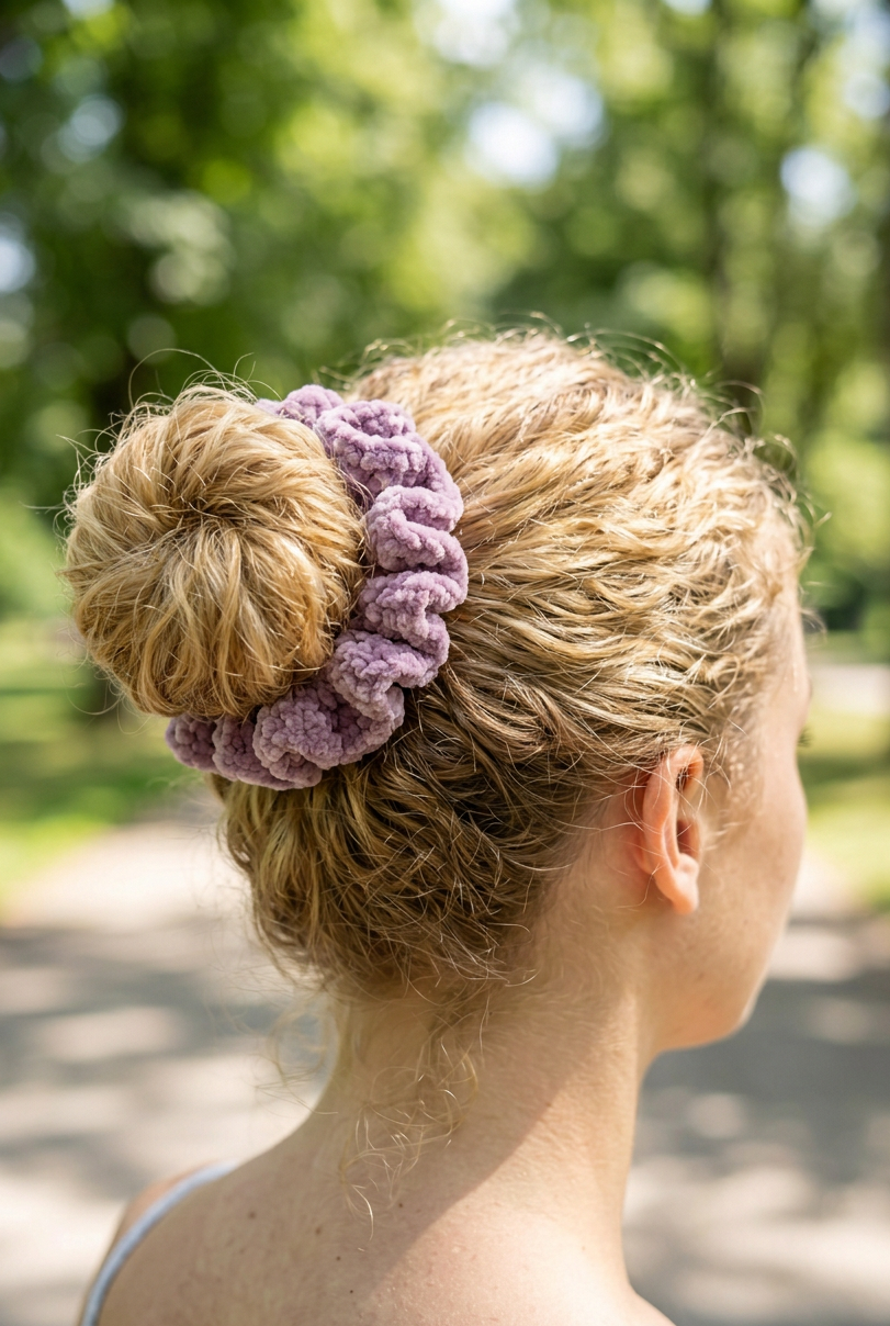 Extra Large Velvet Yarn Scrunchie - Handmade Lilac Hair Tie stockings stuffers