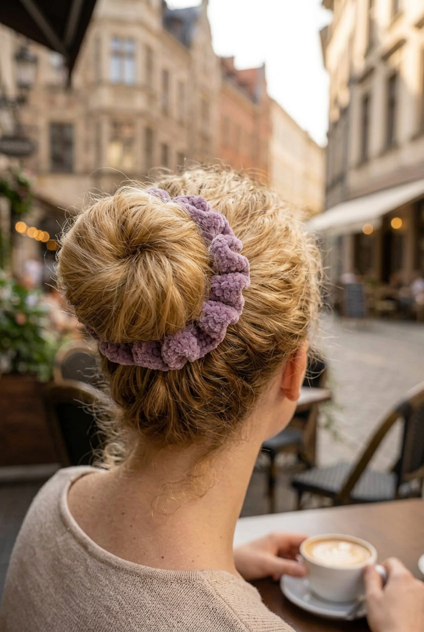 Extra Large Velvet Yarn Scrunchie - Handmade Lilac Hair Tie stockings stuffers