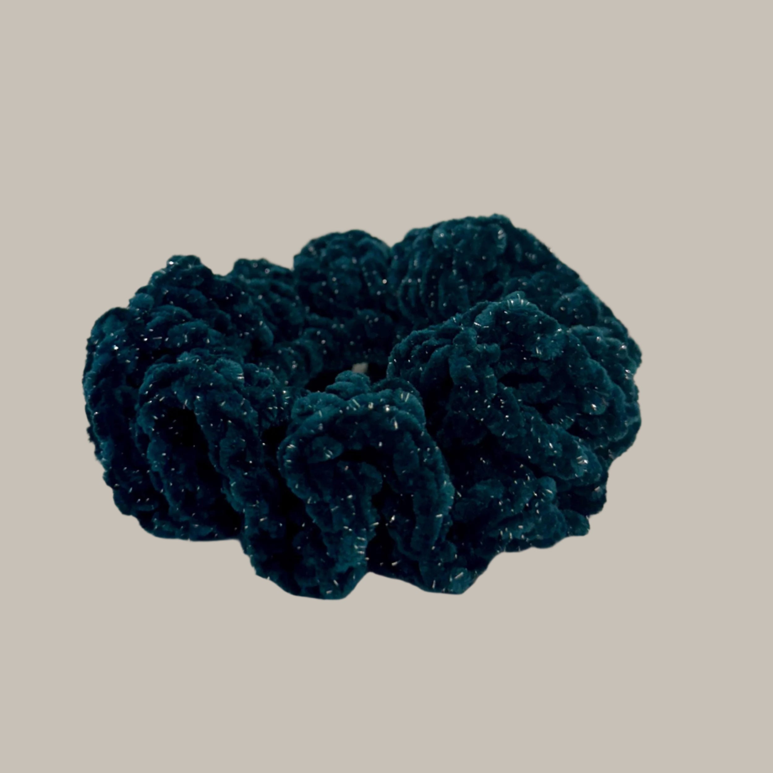 Extra large soft hair scrunchie made from soft velvety yarn- sparkly teal green