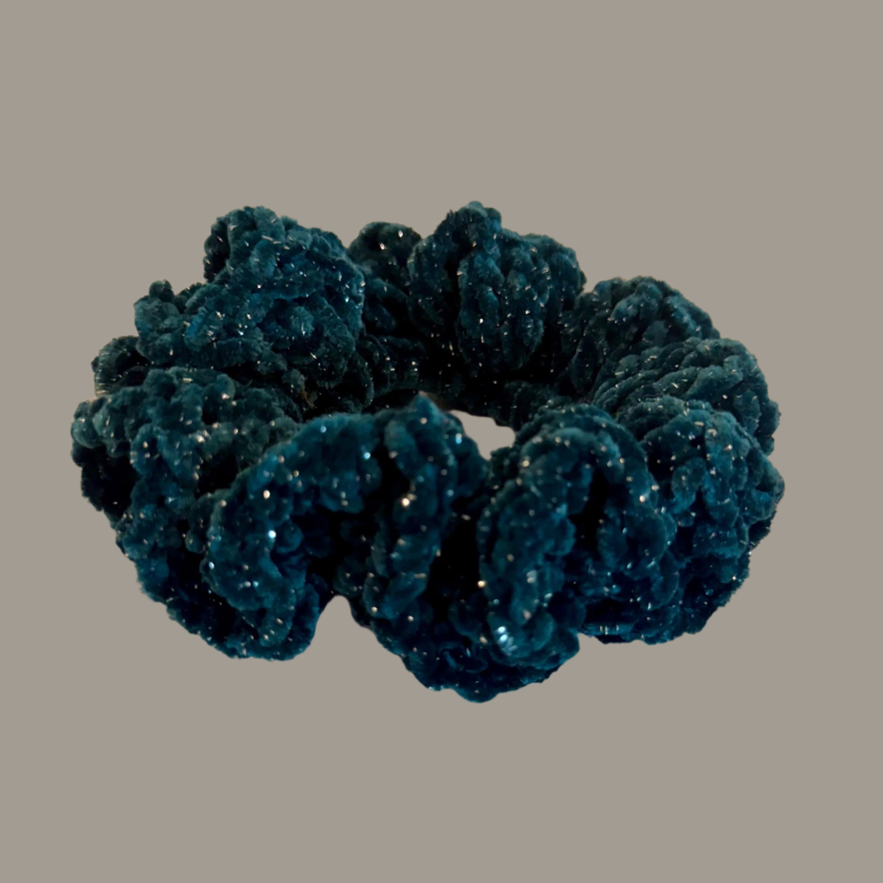 Extra large soft hair scrunchie made from soft velvety yarn- sparkly teal green